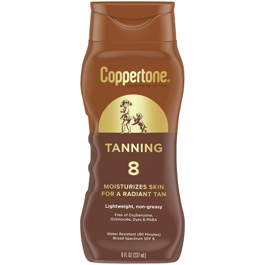 Coppertone Tanning Sunscreen Lotion, SPF 8, Lightweight and Non Greasy Sunscreen, Water Resistant, Oxybenzone Free, Sun Tan Lotion Moisturizes Skin Beauty & Personal Care Coppertone