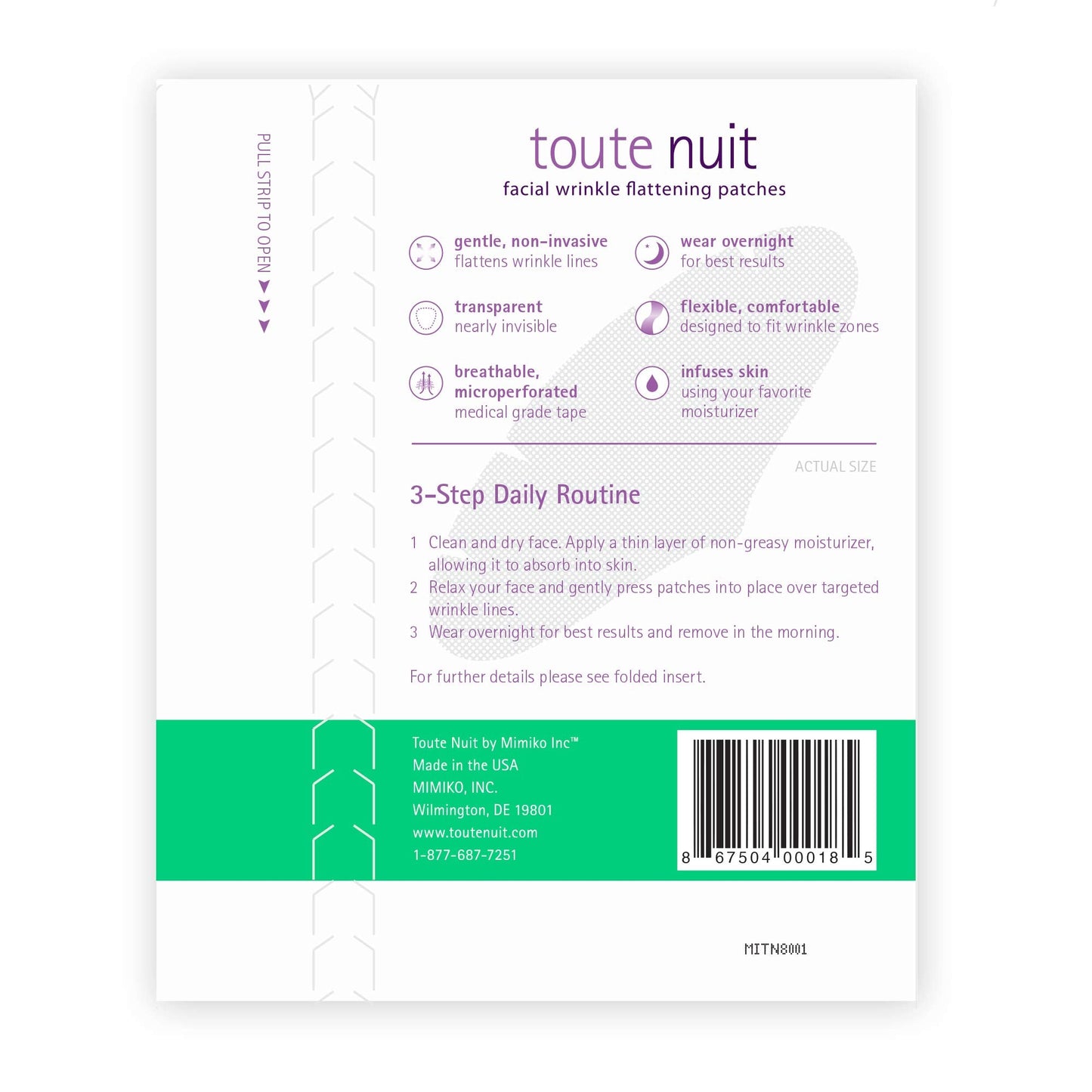 Toute Nuit Wrinkle Patches - Grooves - Face Tape for Maximum Forehead Coverage - Hypoallergenic Anti Wrinkle Patches - 20 Count, Made in USA Beauty & Personal Care Toute Nuit by Mimiko Inc