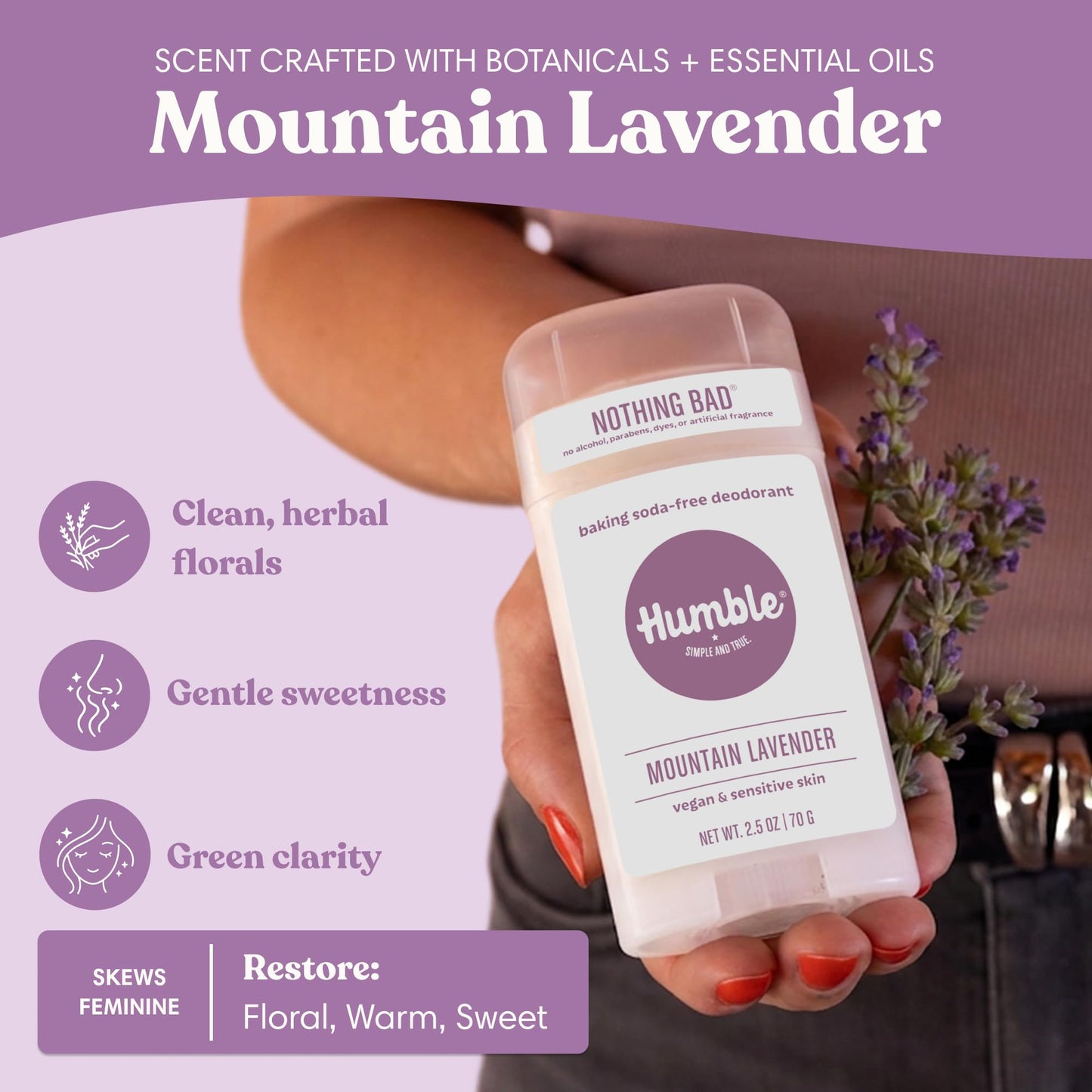 Humble Aluminum-Free Deodorant for Women & Men, Mountain Lavender - Baking Soda-Free Natural Deodorant Stick for Sensitive Skin with Essential Oils Beauty and Personal Care HUMBLE SIMPLE AND TRUE.