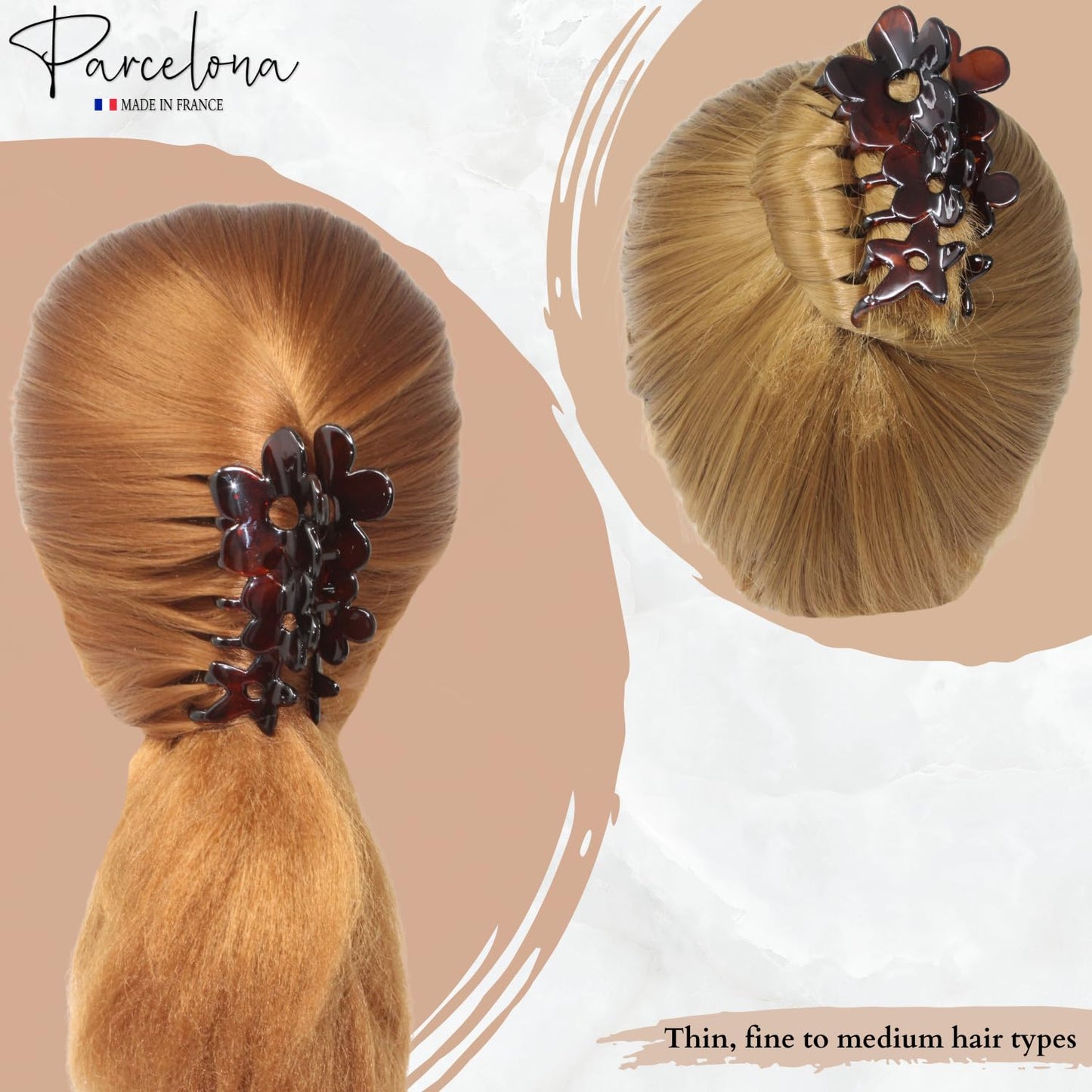 Parcelona French Flowers Medium Covered Spring Brown Tortoise Shell Celluloid Jaw Hair Claw Clips for Women, Made in France Beauty & Personal Care Parcelona
