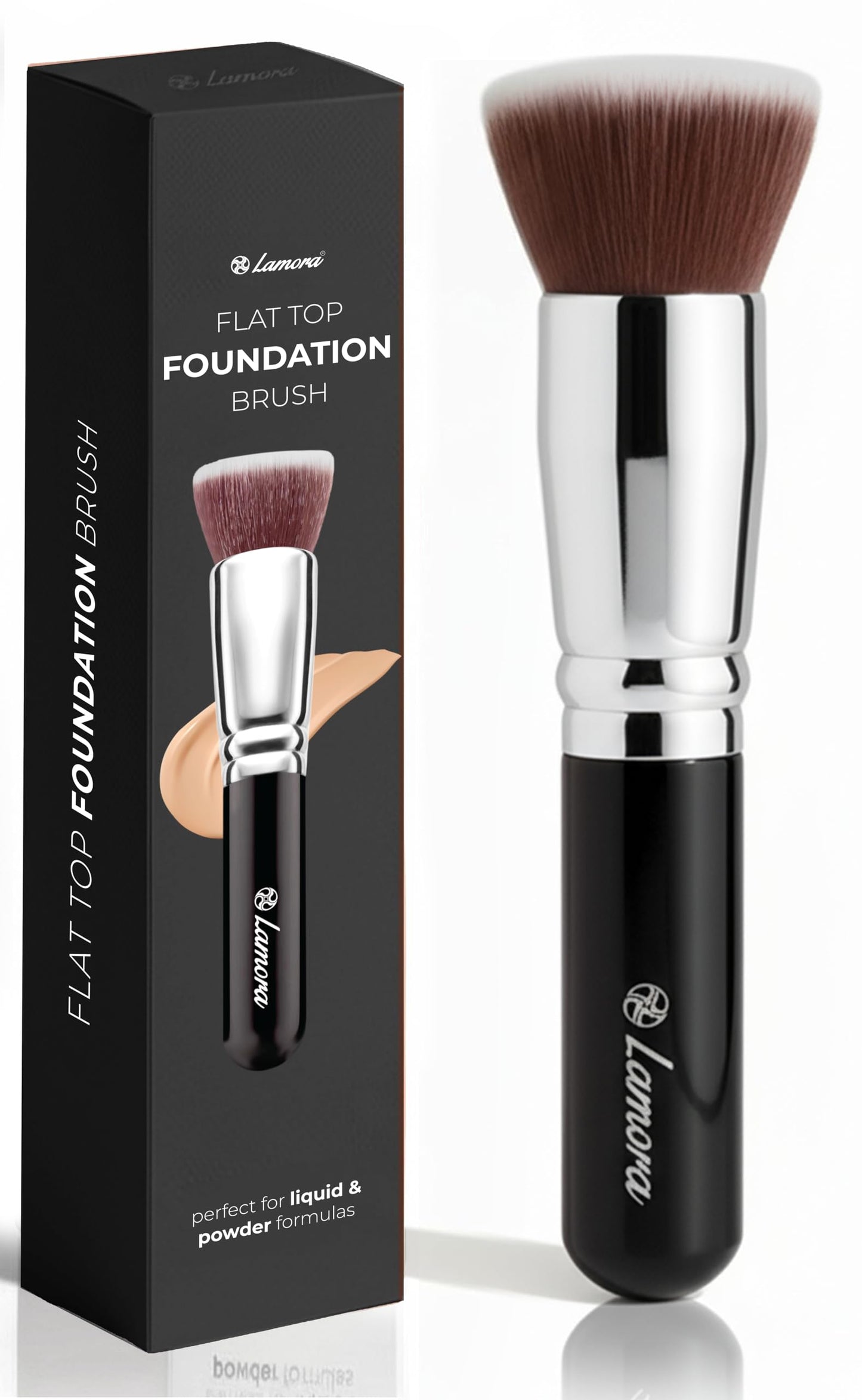 Lamora Makeup Brush Foundation Kabuki - Flat Top Face Brush for Liquid, Cream, and Powder Cosmetics - Full Coverage Blending, Buffing, Stippling Beauty & Personal Care Lamora