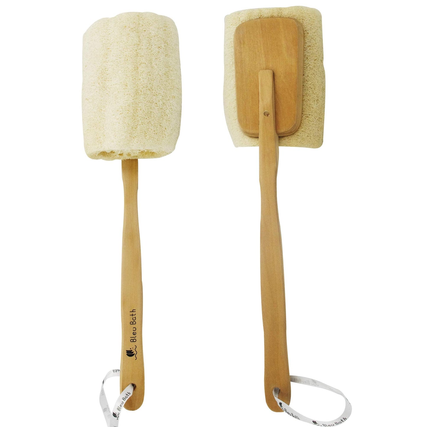 Bleu Bath (2 Pack) Exfoliating Loofah Back Brush Dry Body Brush in 100% Natural and Organic Luffa with Long Wooden Handle Fixed, Scrubber Brush Beauty and Personal Care Bleu Bath