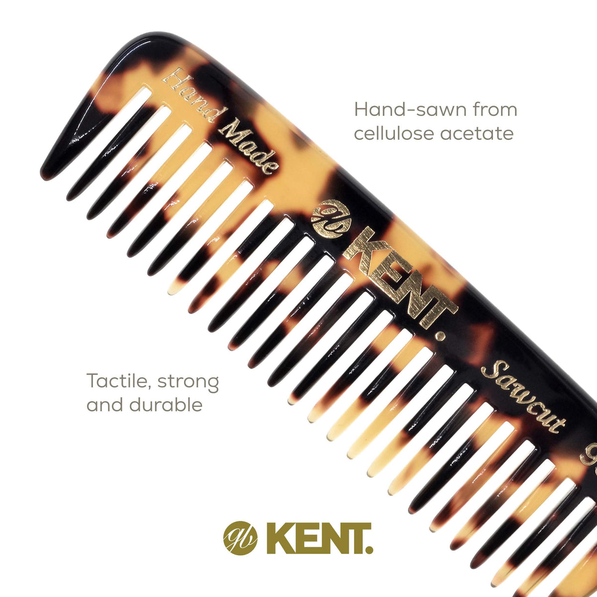 Kent 93T Tokyo Yellow Wide Tooth Small Comb for Men's Mustache and Beard Grooming, Pocket Sized Detangler Travel Comb, Saw-Cut and Polished, Handmade
