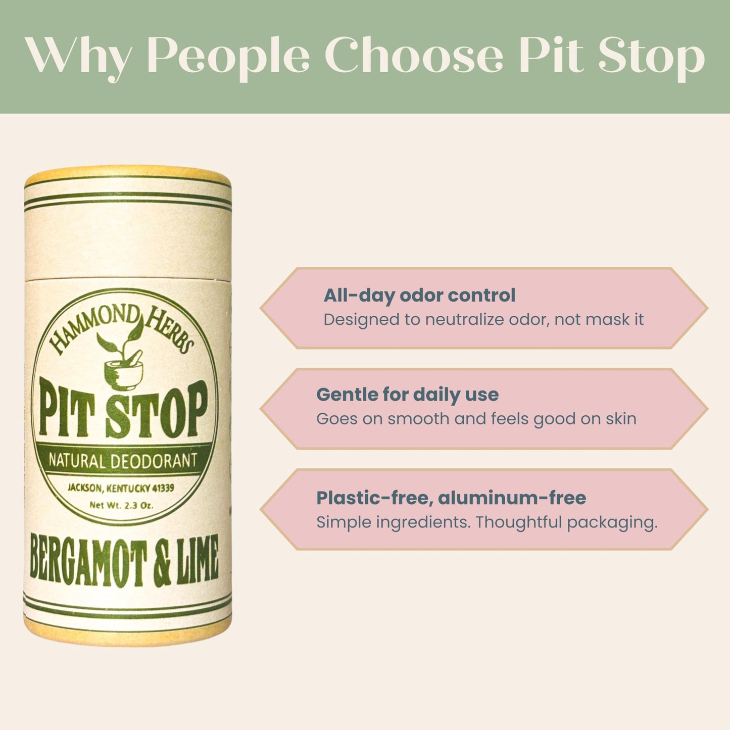 Hammond Herbs - PIT STOP Deodorant - Aluminum-Free, Plastic-Free, All-Natural Odor Control, 3 Pack (Bergamot & Lime) Beauty and Personal Care Hammond Herbs