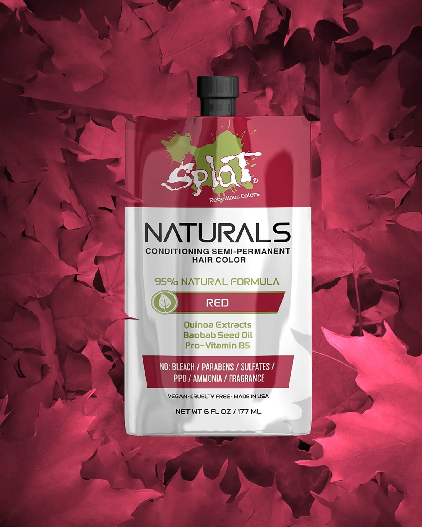 Splat Naturals Semi-Permanent Hair Color, Red, 6 fl. oz., 95% Natural Hair Dye Formula Lasts Up to 30 Washes, Vegan & Cruelty-Free Beauty & Personal Care Splat