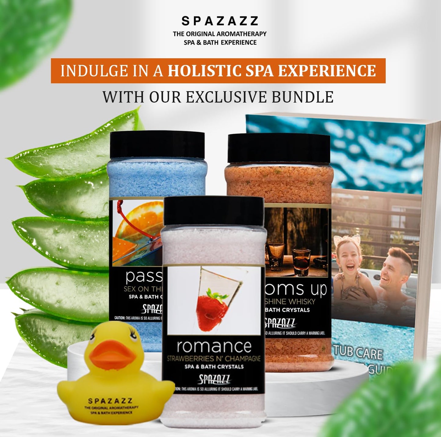 Spazazz Set The Mood Aromatherapy Bath Salts Bundle - 3-Pack (17oz Each) Passion, Romance & Bottoms Up Relaxing Bath Salt Crystals with Rubber Duck Beauty and Personal Care Spazazz
