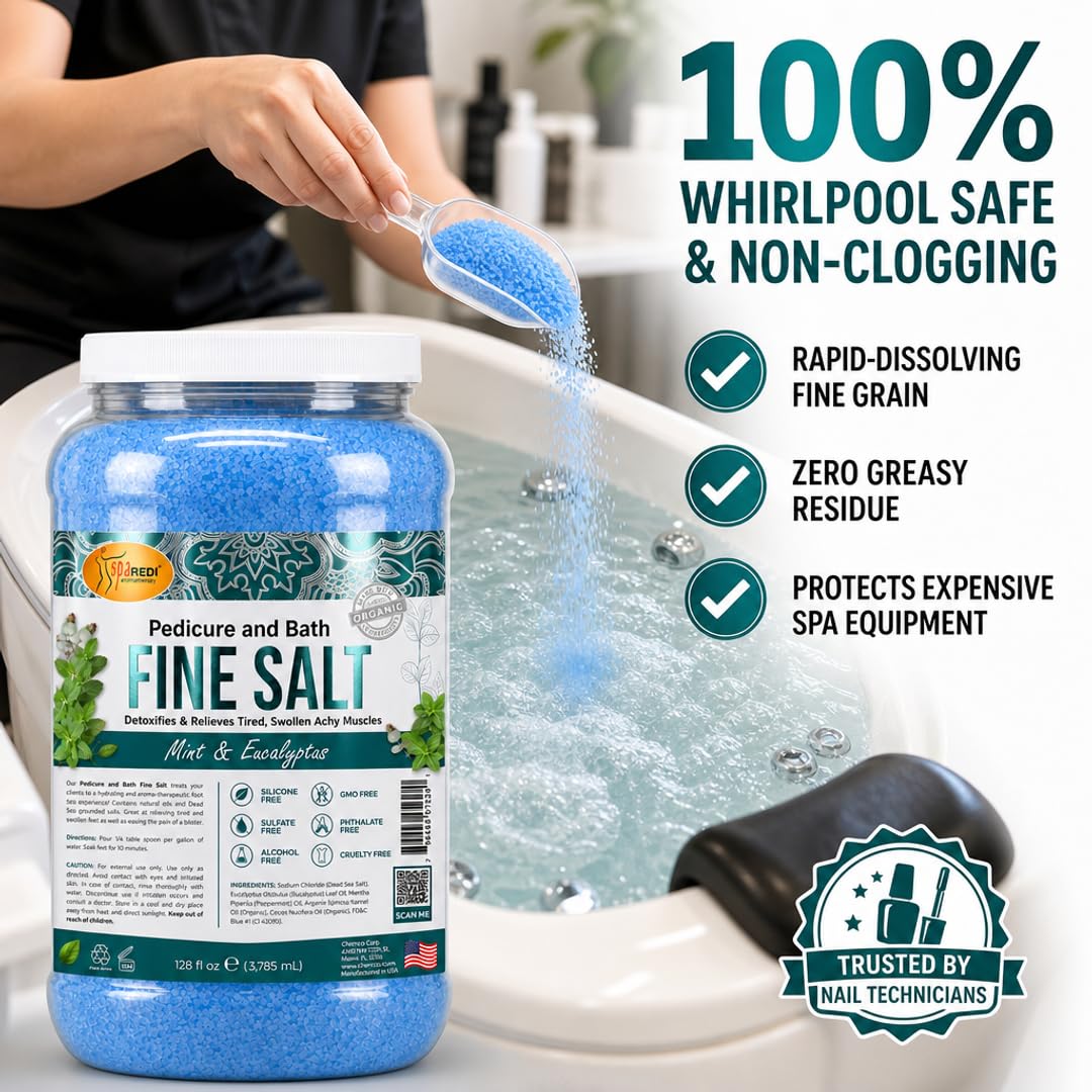 SPA REDI - Detox Foot Soak Pedicure and Bath Fine Salt, Mint and Eucalyptus, 128 Oz - Made with Dead Sea Salts, Argan Oil, Coconut Oil, and Essential Beauty and Personal Care SPA REDI