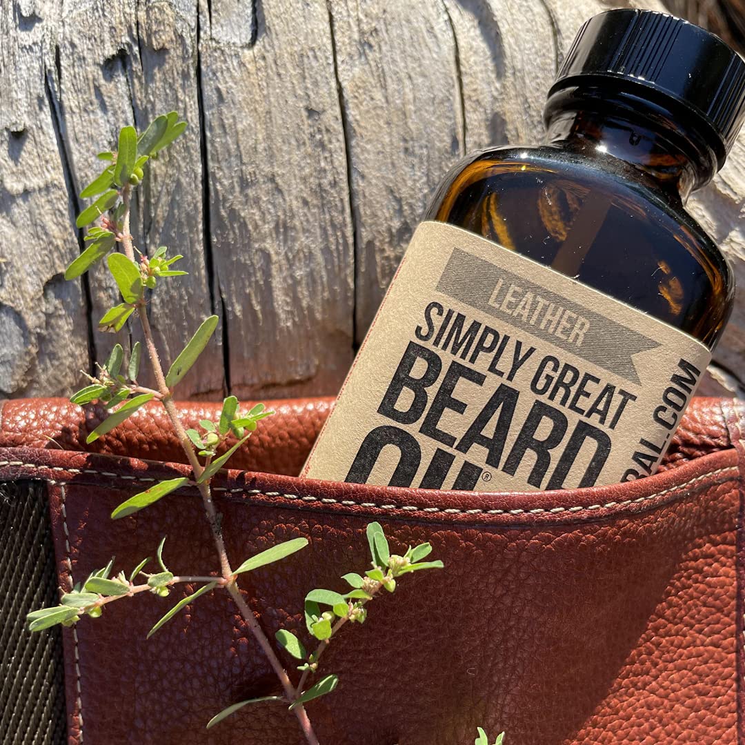 Simply Great Beard Oil - LEATHER Scented - Holiday Gifts - Stocking Stuffers - Beard Conditioner -3 Oz - Easy Applicator - Natural - Vegan and Cruelty Beauty and Personal Care Simply Great Beard Oil