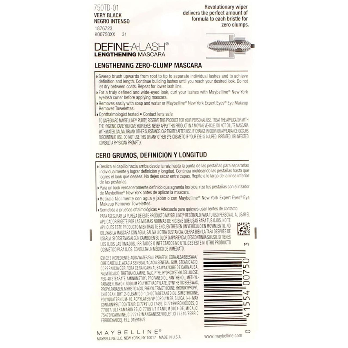 Maybelline Define-A-Lash Mascara, Very Black [801], 0.22 oz (Pack of 6)