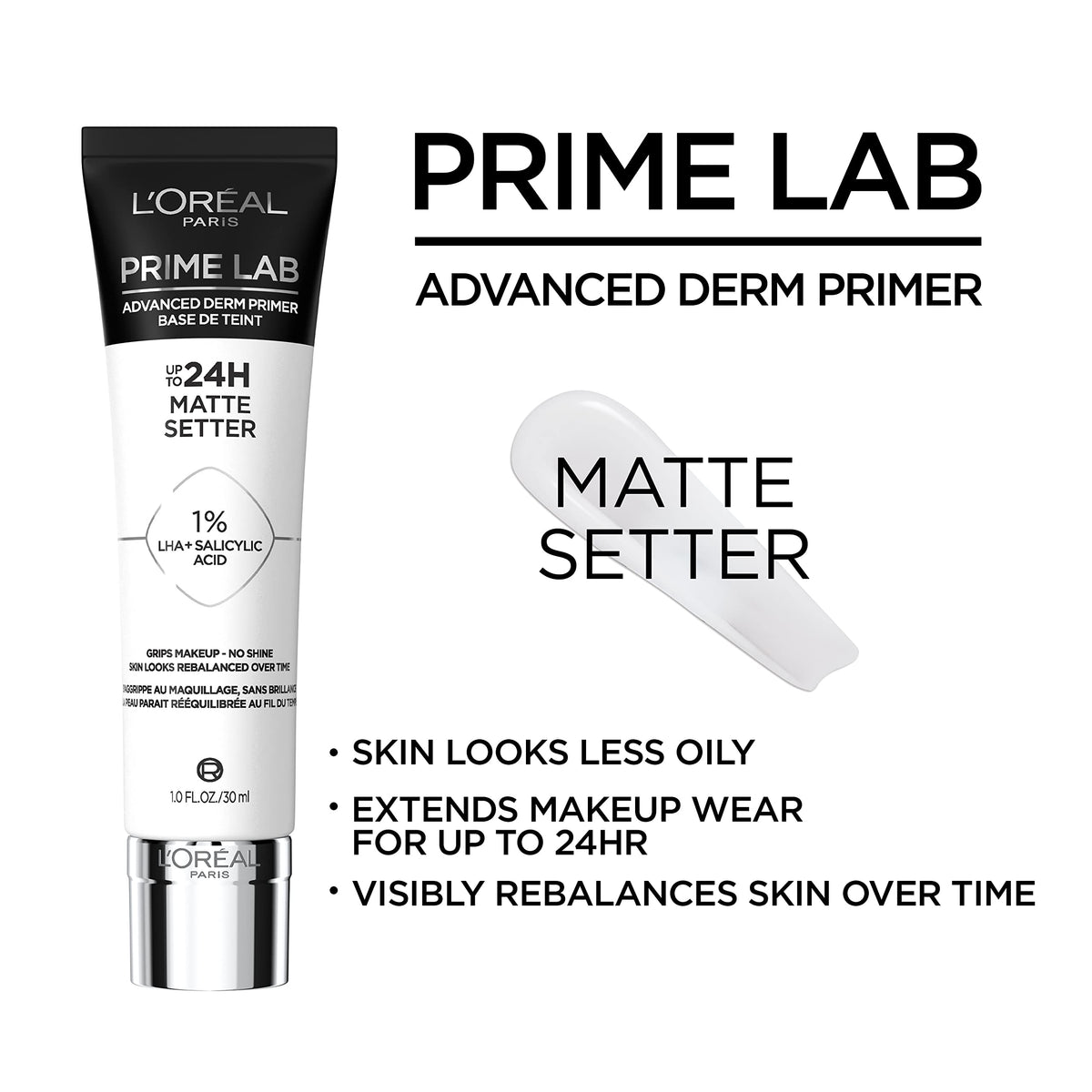 L'Oreal Paris Prime Lab Up to 24H Matte Setter Face Primer Infused with Salicylic Acid to Grip and Extend Makeup with a No Shine Finish, 1.01 Fl Oz Beauty & Personal Care L'Oreal Paris