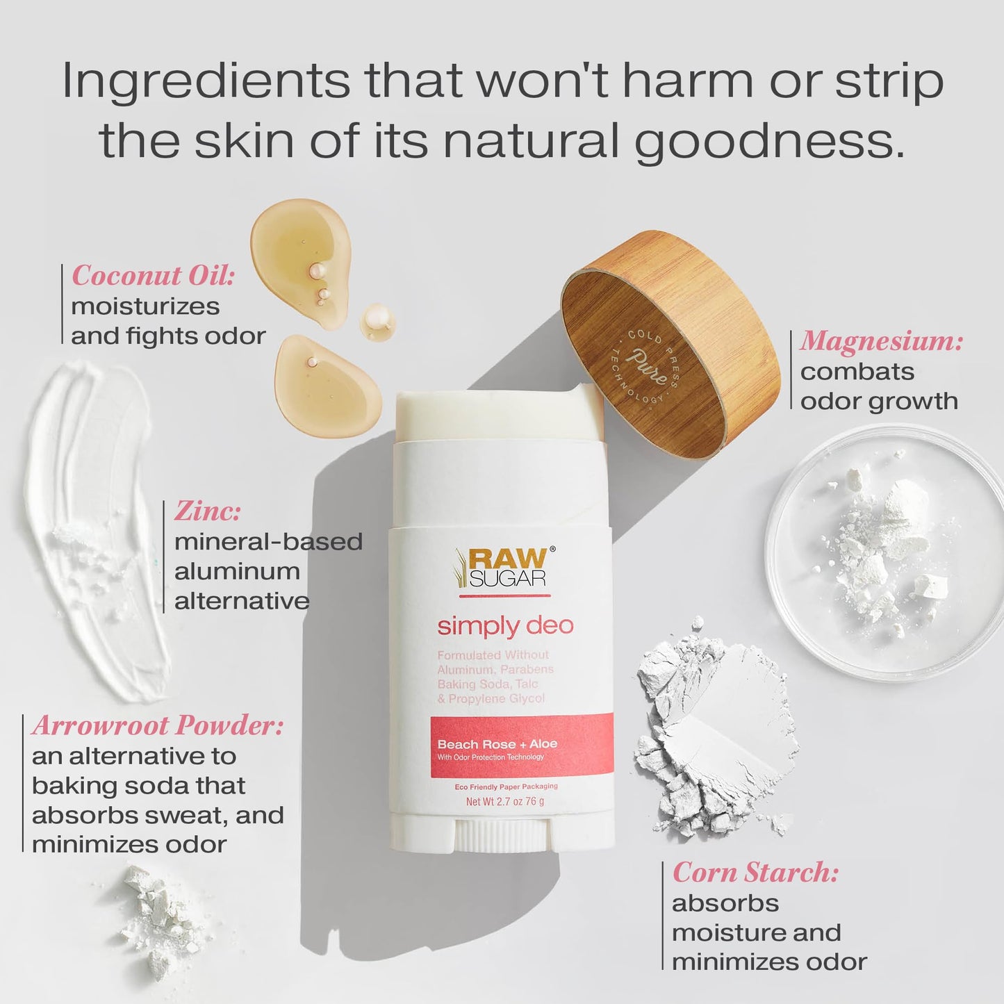 RAW SUGAR Aluminum Free Deodorant Stick, Simply Deo Bundle (Pack of 3) Whole Body Deodorant for Women & Men, Clean Formulated without Aluminum, Baking Beauty and Personal Care RAW SUGAR