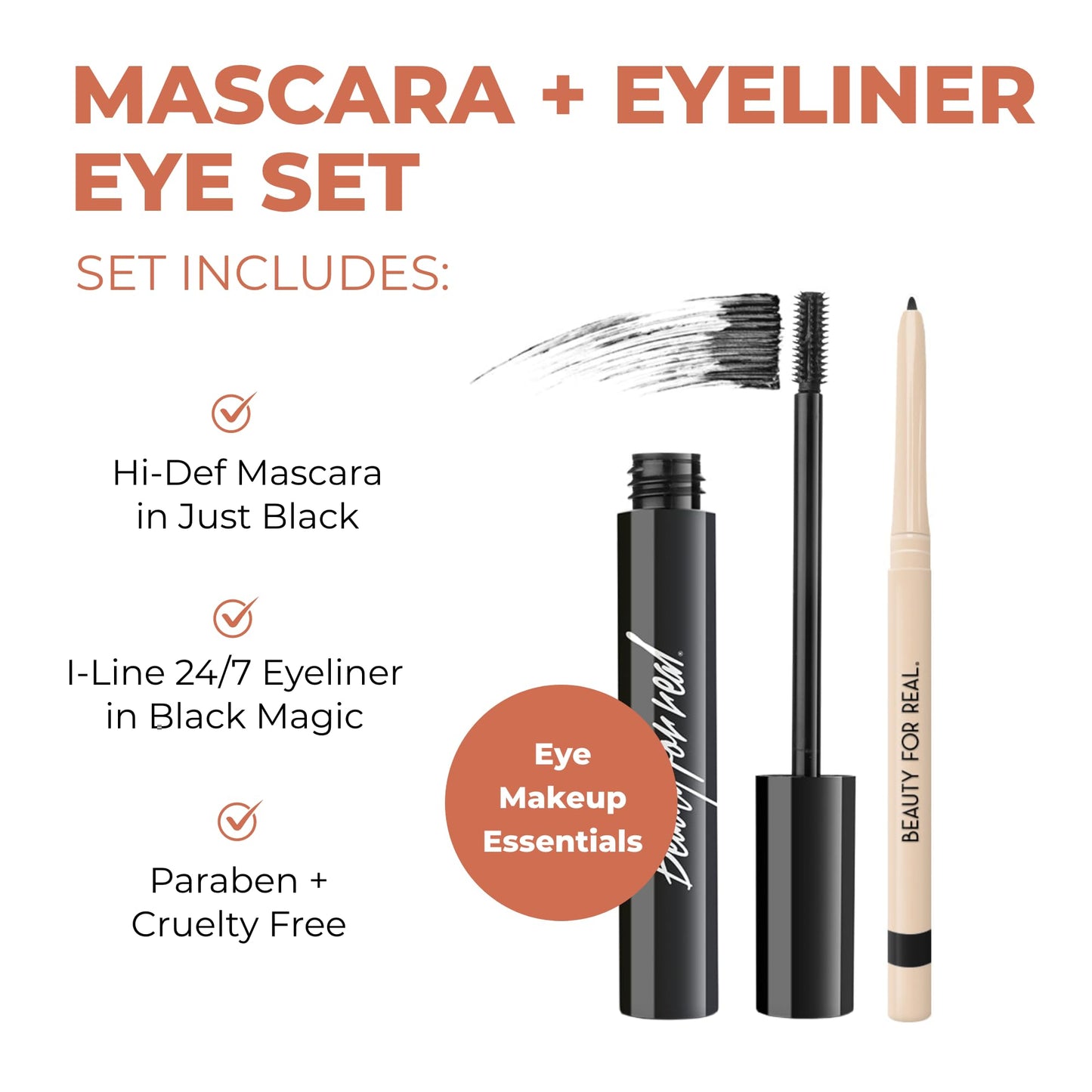 Beauty For Real I-Line 24-7 Eyeliner (Black Magic) & Hi-Def Mascara (Just Black) Set - Long-Wearing, Waterproof Gel Eyeliner + Defining & Volumizing Beauty & Personal Care Beauty For Real