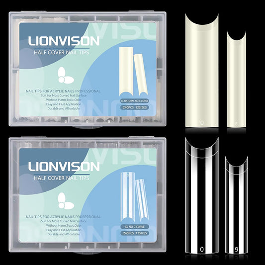 480PCS Extra Long NO C Curve Nail Tips XL, 2 Packs Natural and Clear Nail Tips for Acrylic Nails Professional Set, 12 Sizes Straight Tapered Square Beauty & Personal Care LIONVISON