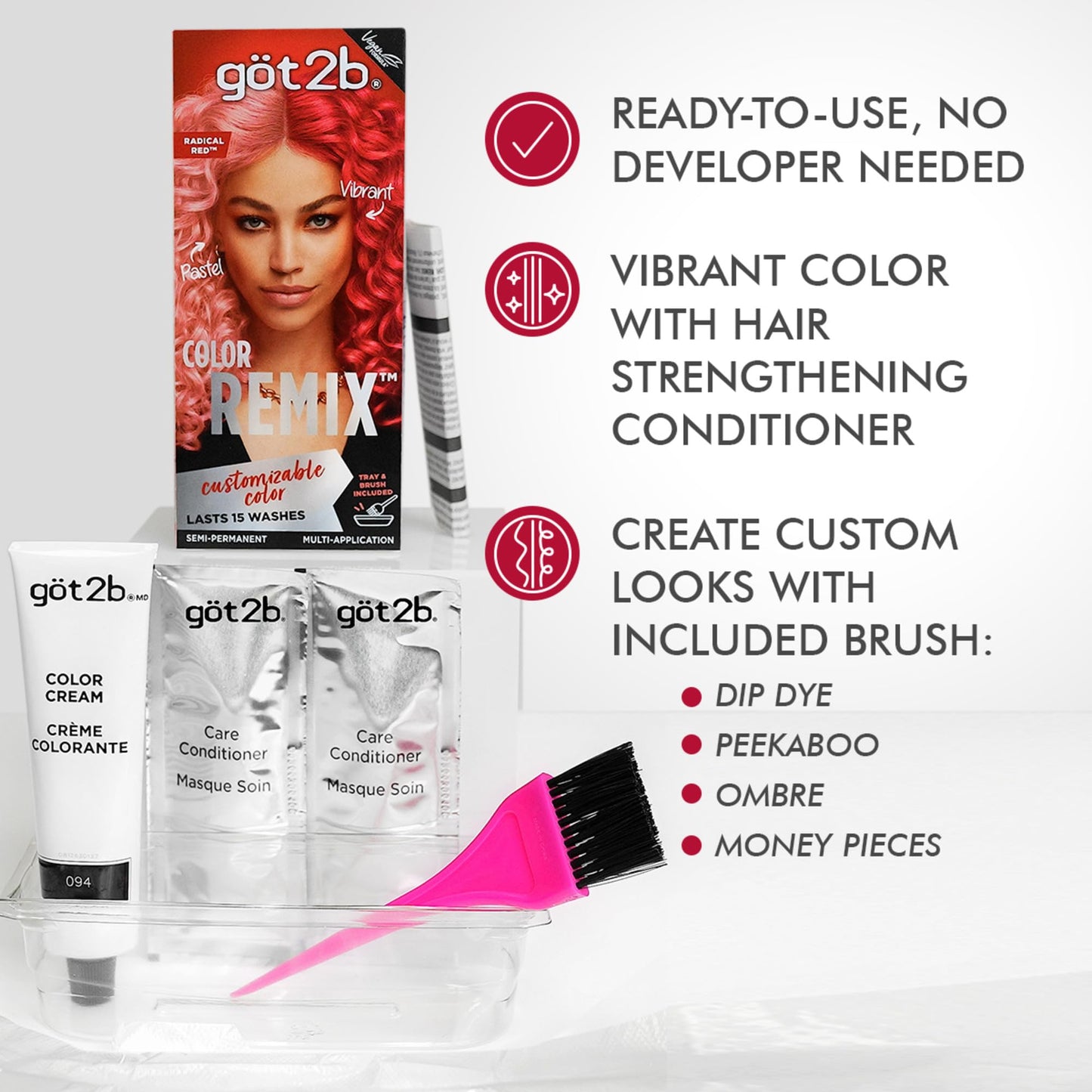 Got2b Color Remix, Customizable Semi-Permanent Hair Color, 092 Radical Red Beauty & Personal Care Got2B