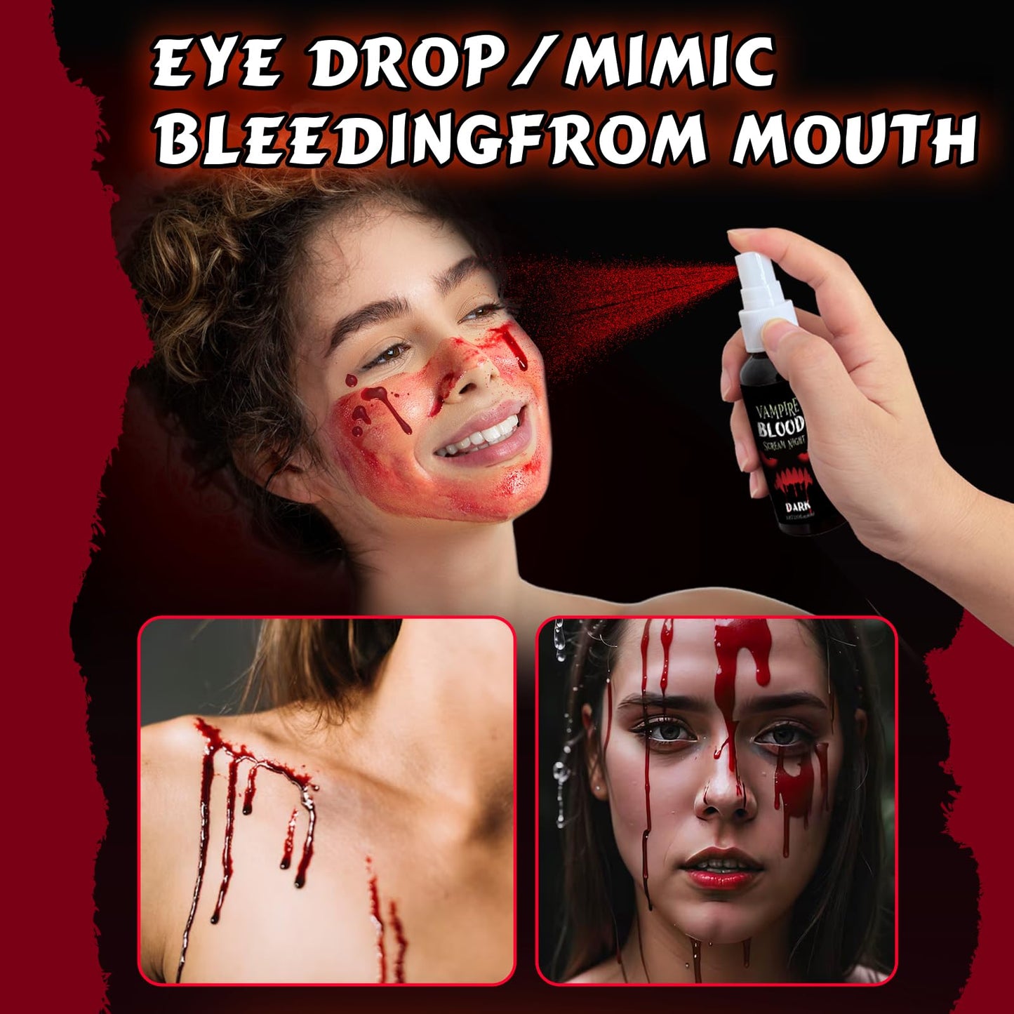 Fake Blood Spray, 2.03 oz Vampire Blood Splatter, Halloween Fake Blood for Clothes, Zombie Bride, Vampire and Monster SFX Scary Clown Makeup & Dress Beauty & Personal Care Bwhrmt
