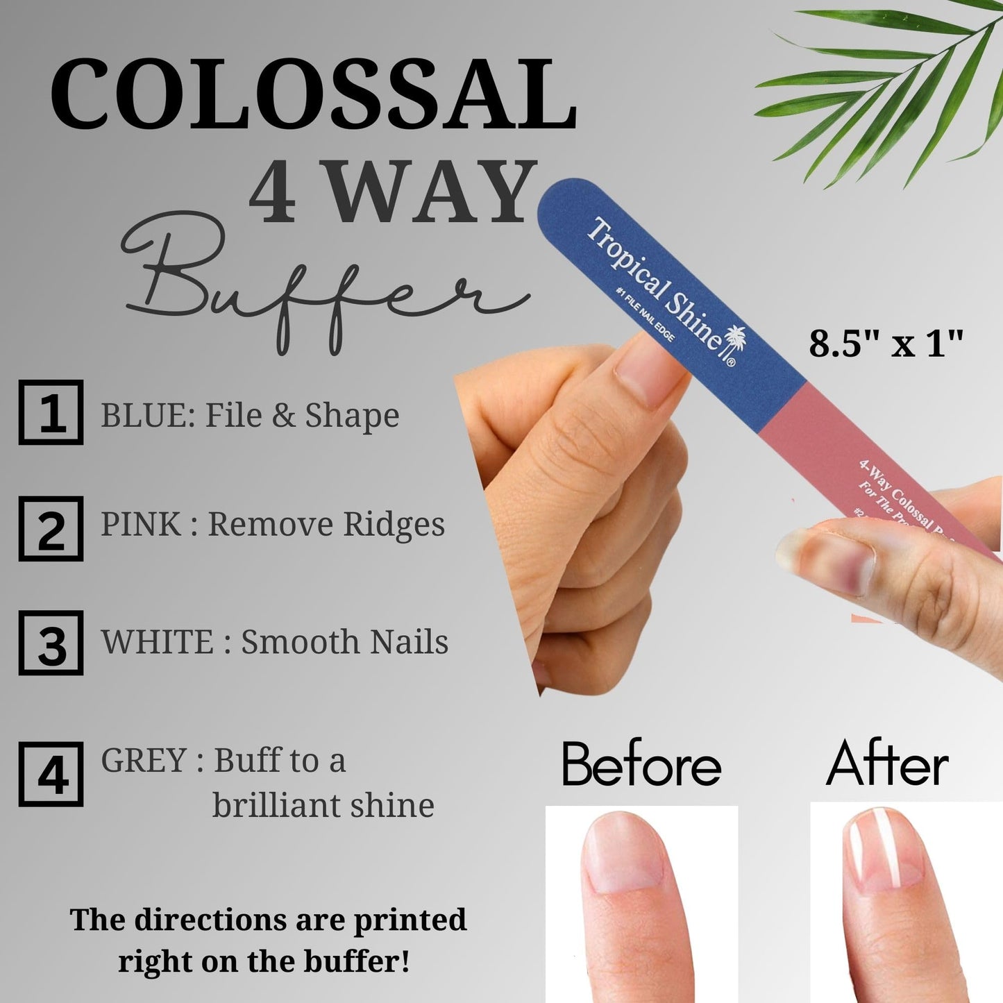 Tropical Shine Colossal 4-Way Blue-Pink Buffer - Professional Nail File & Buffer for Shaping, Smoothing, and Polishing Nails - Compact and Portable Beauty & Personal Care Tropical Shine