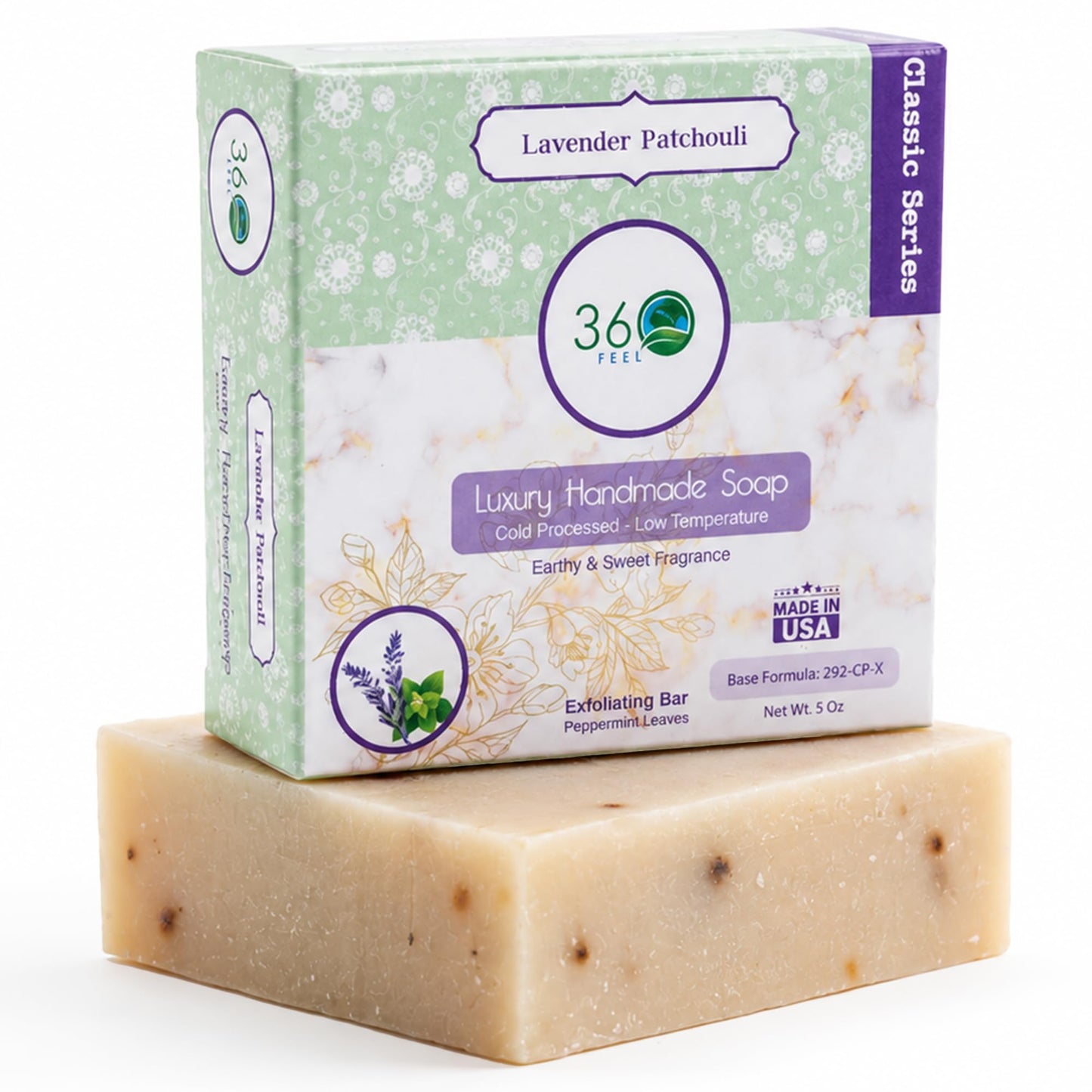 360Feel Lavender Patchouli Soap - Made in the USA - Castile Handmade, All-Natural, Cold-Processed - Infused with Lavender & Patchouli Scent Beauty & Personal Care 360Feel