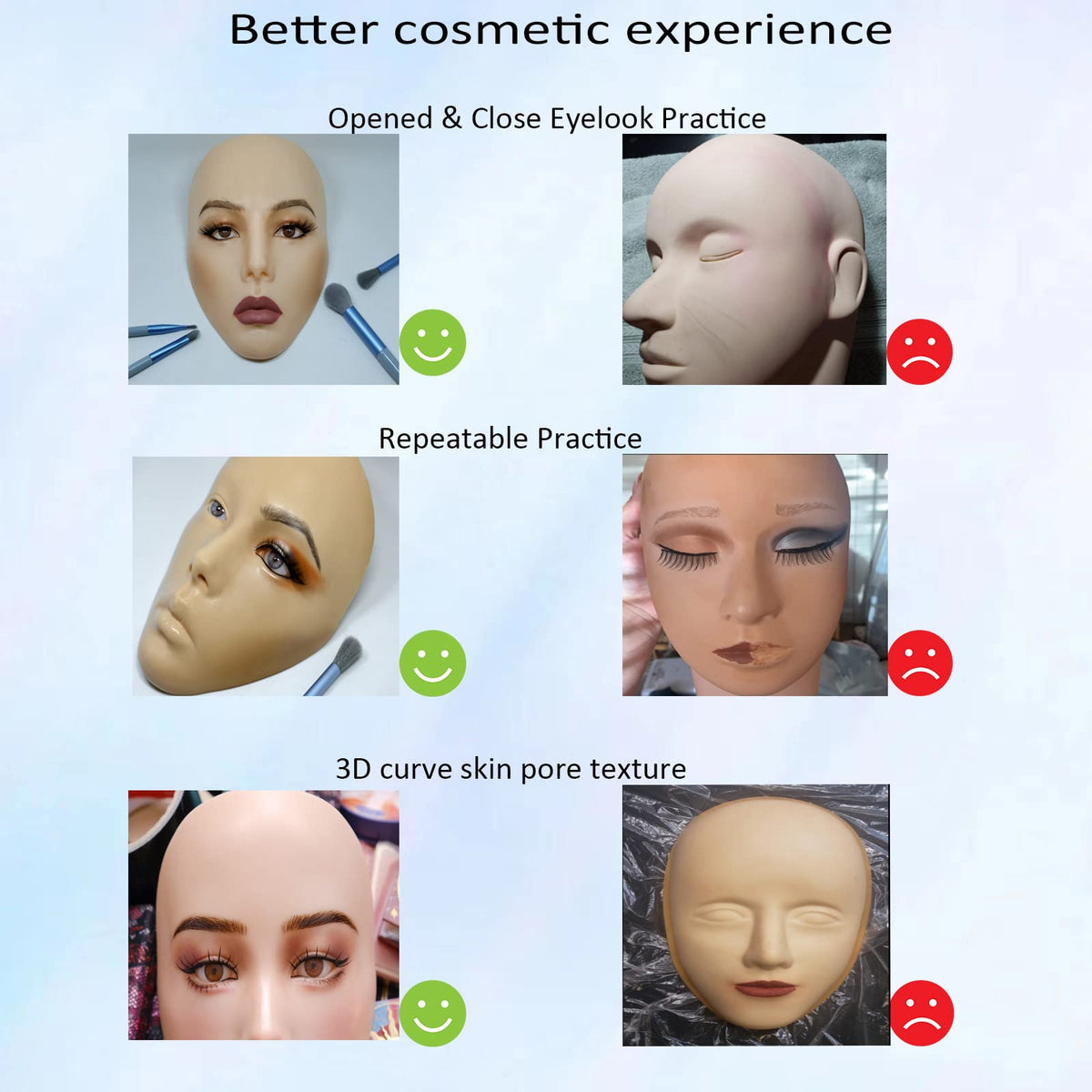 5D makeup Practice Face Board, Silicone Makeup Mannequin Face, Reusable Beginner Practice Eye Makeup Face, Eye Fake Silicone, Makeup Artist Full Face Beauty & Personal Care getpuchra