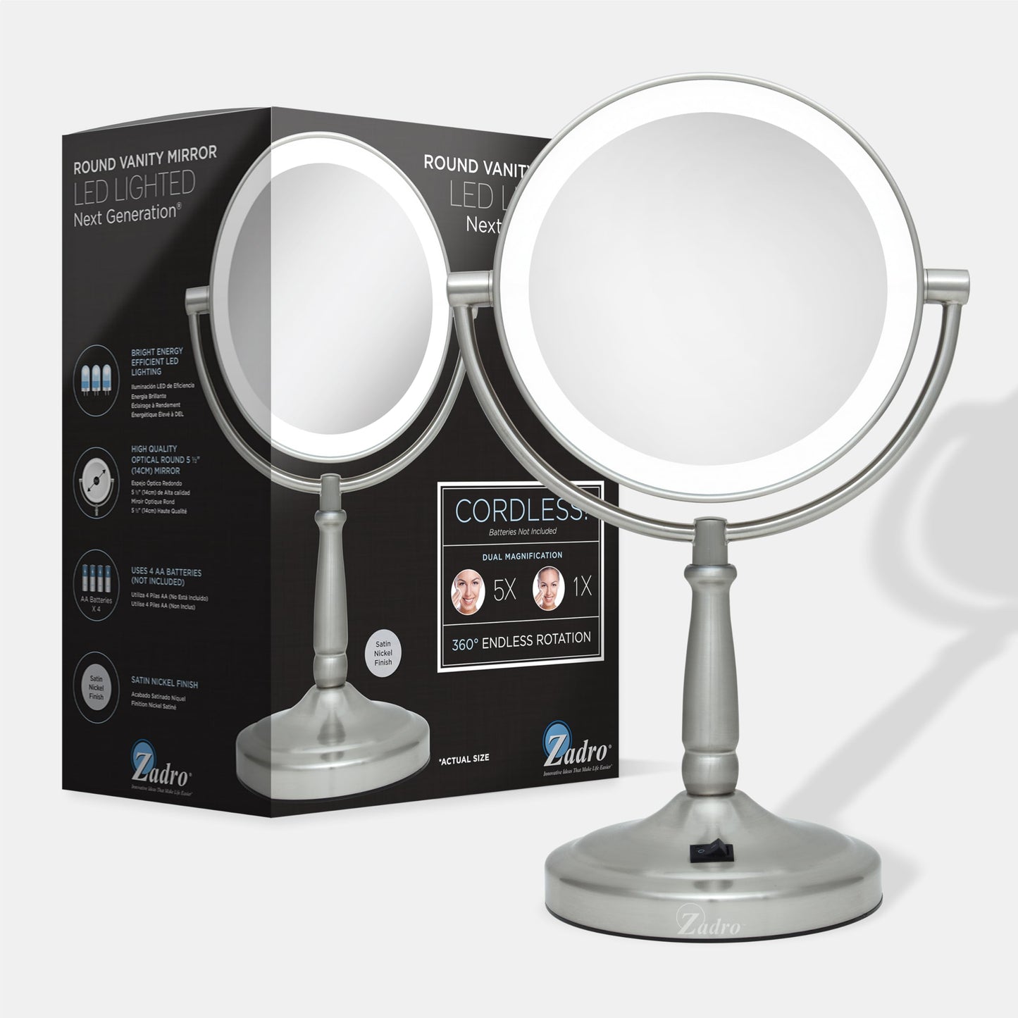 Zadro 9" Round LED Makeup Mirror with Lights and Magnification 5&10X/1X AA Battery Operated Swivel Lighted Makeup Mirror Beauty & Personal Care Zadro