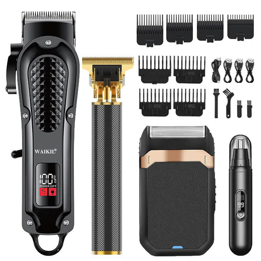 WAIKIL Professional Hair Clippers for Men with T-Blade Trimmer, Foil Shaver & Nose Hair Trimmer, Cordless Barber Kit with Guards, Rechargeable Beauty and Personal Care WAIKIL