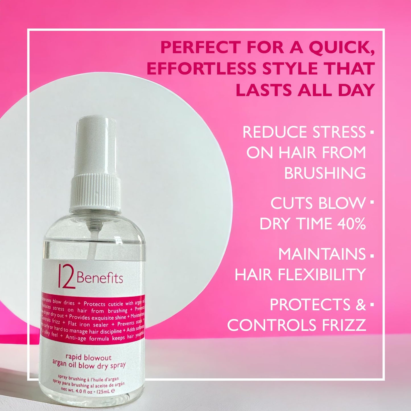 12 Benefits RAPID BLOWOUT ARGAN OIL SPRAY - Cut Blow Dry Time by 40% - Heat Protectant, Nourishes, Smooths Frizz, Adds Shine & Softens Damaged Hair, 4 Beauty & Personal Care 12 Benefits