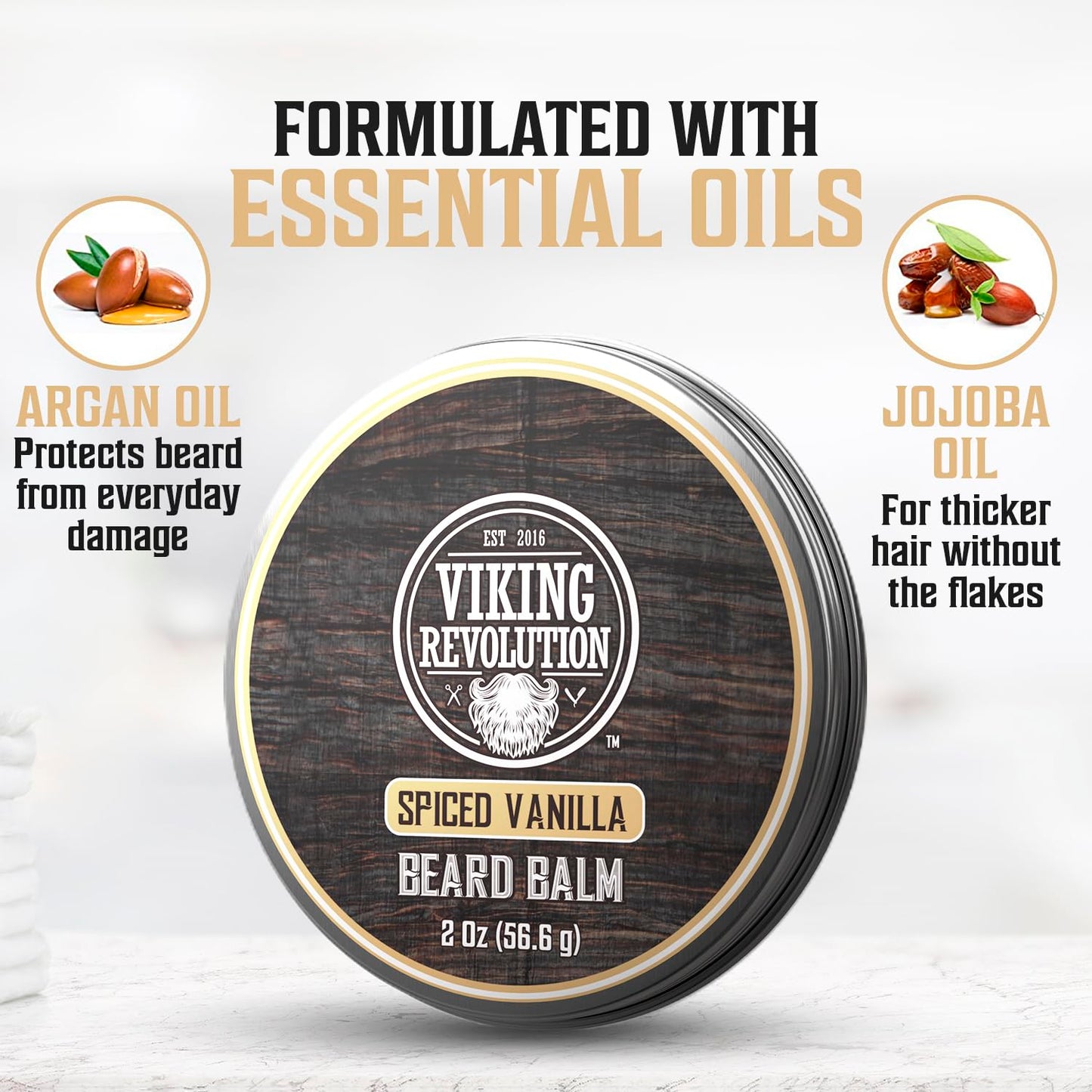 Viking Revolution Spiced Vanilla Beard Balm - Beard Butter with Argan Oil, Beard Softener for Men with Jojoba Oil - Beard Moisturizer for Men Beauty & Personal Care Viking Revolution