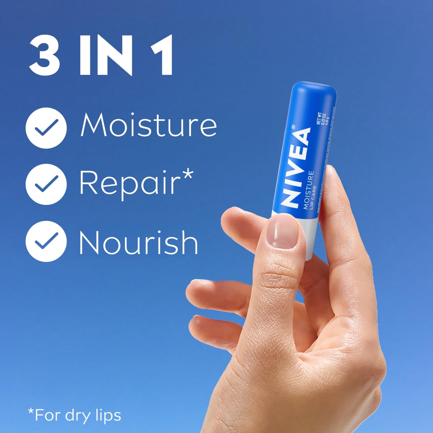 NIVEA Moisture Lip Care, Hydrating Lip Balm with Shea Butter, Nourishing Oils and Vitamin C & E, 3-in-1 Moisture, Repair (for Dry Lips) and Nourish Beauty and Personal Care NIVEA