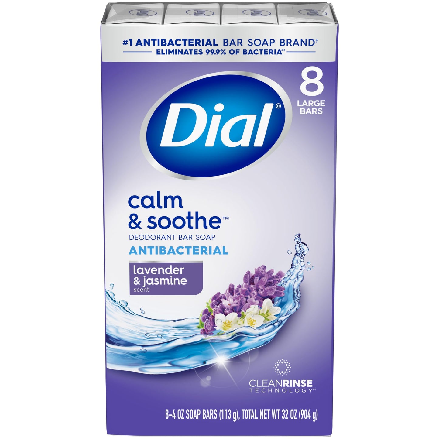 Dial Antibacterial Deodorant Bar Soap, Calm & Soothe Lavender & Twilight Jasmine Scent, 4 Oz, 32 Bars, Dermatologist Tested, With Clean Rinse Beauty & Personal Care Dial