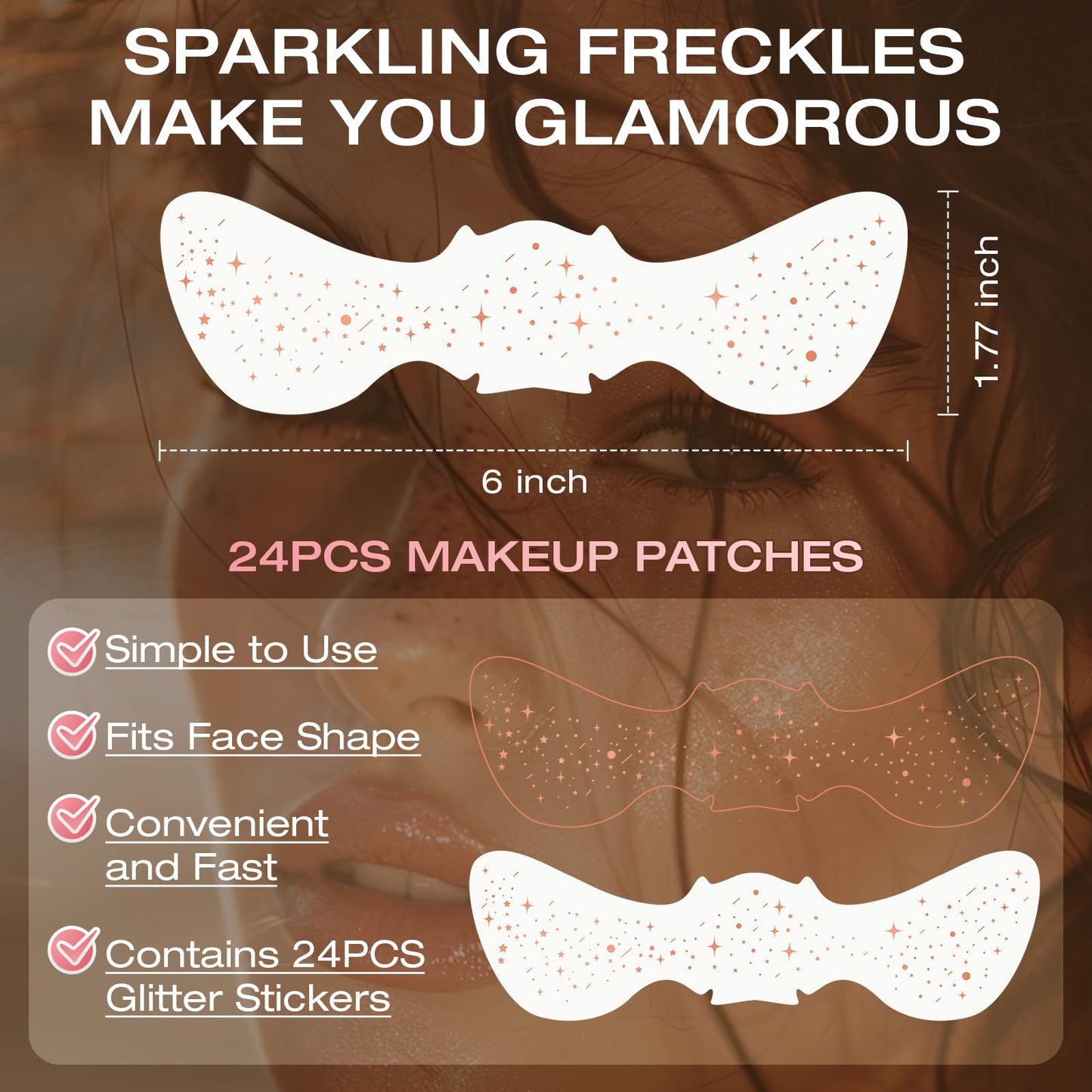 Leterly 24 Pcs Glitter Freckles Face Tattoo,Rose Gold Face Glitter Makeup Patches Cute Sparkle Freckles Patches Waterproof Makeup Speckles for Face Beauty & Personal Care Leterly