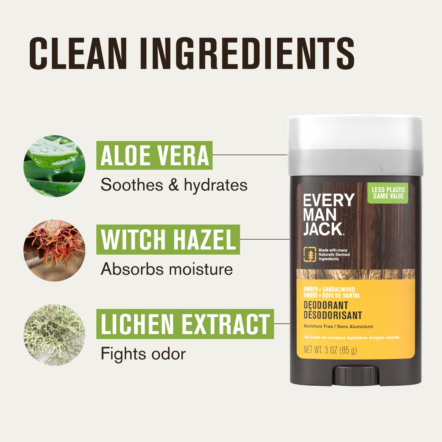 Every Man Jack Men's Deodorant Variety Set - Three Full-Sized Deodorant Sticks with Clean Ingredients & Incredible Scents - Cedar + Red Sage, Amber + Beauty and Personal Care Every Man Jack