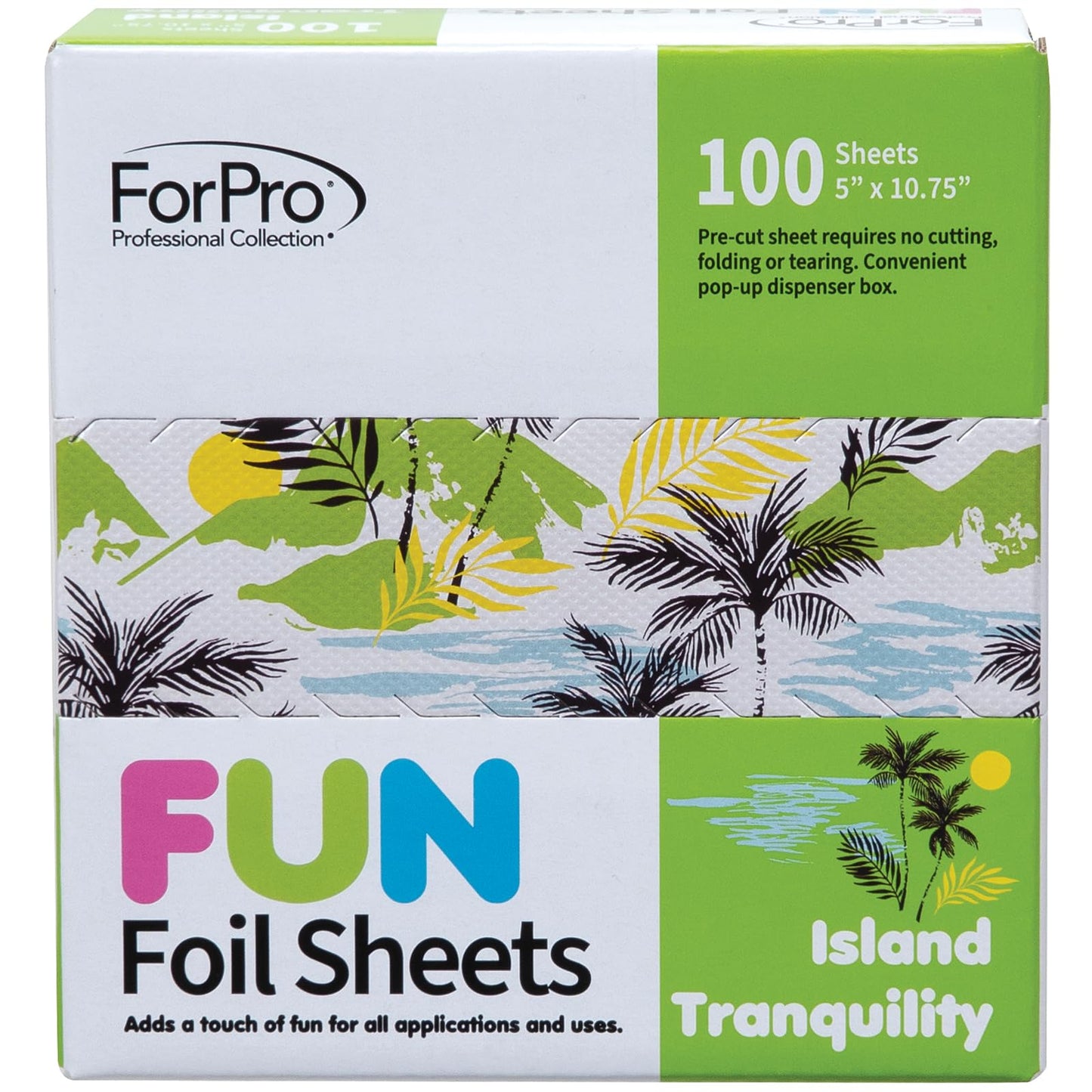 ForPro FUN Island Tranquility 5" Foil Sheets, Aluminum Hair Foils for Color Application and Highlighting Services, Food Safe, Pop-Up Dispenser, 5” W x Beauty & Personal Care ForPro Professional Collection