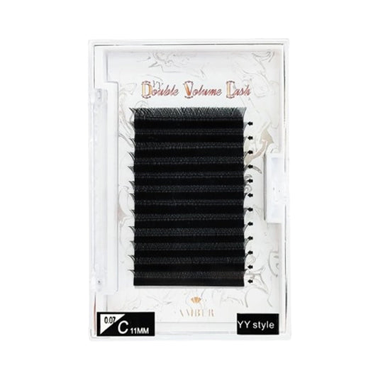 Amber Lash Double Volume YY Lash for Eyelash Extension Professionals, 0.07mm Thickness, Various Curls and Lengths