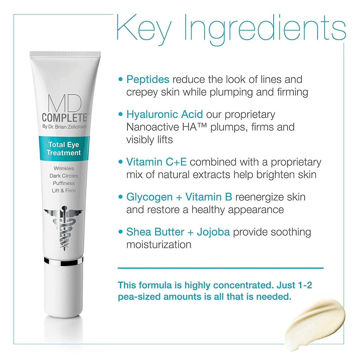 MD Complete Total Eye Treatment | Anti-Aging Hydrating Skin Renewal Eye Treatment | with Peptides, Vitamins C & E and Hyaluronic Acid for Wrinkles Beauty & Personal Care MD Complete by Dr. Brian Zelickson
