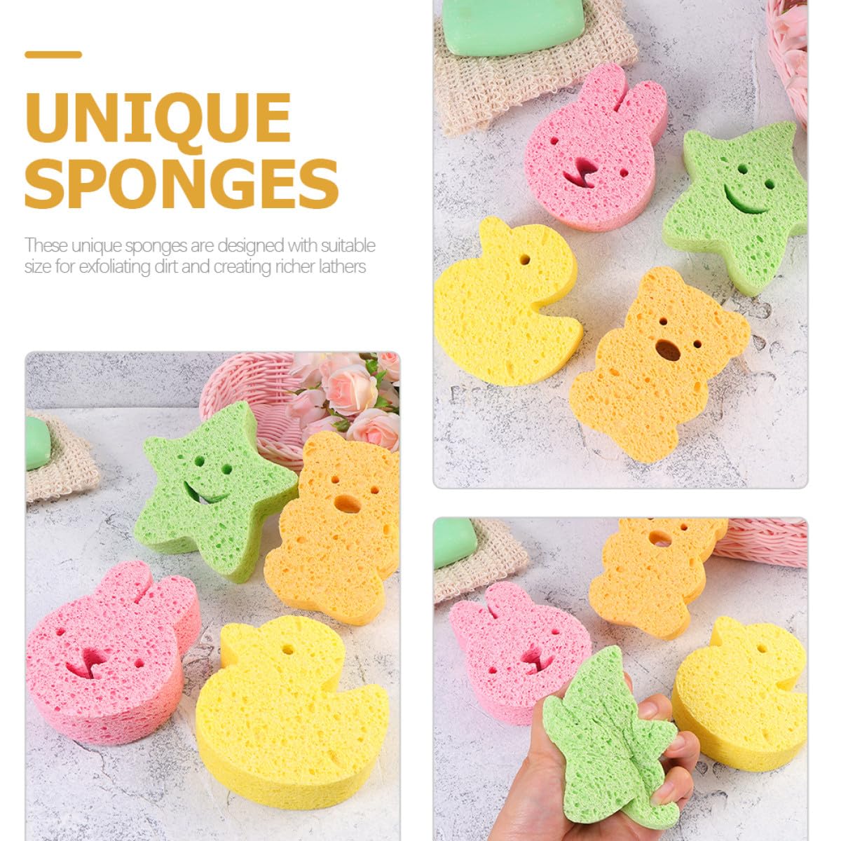 Uonlytech 3pcs Bath Sponges Set Cartoon Star, Duck, and Bunny Shapes, Small Bath Sponges for ’ Shower and Body Scrubbing Beauty and Personal Care Uonlytech