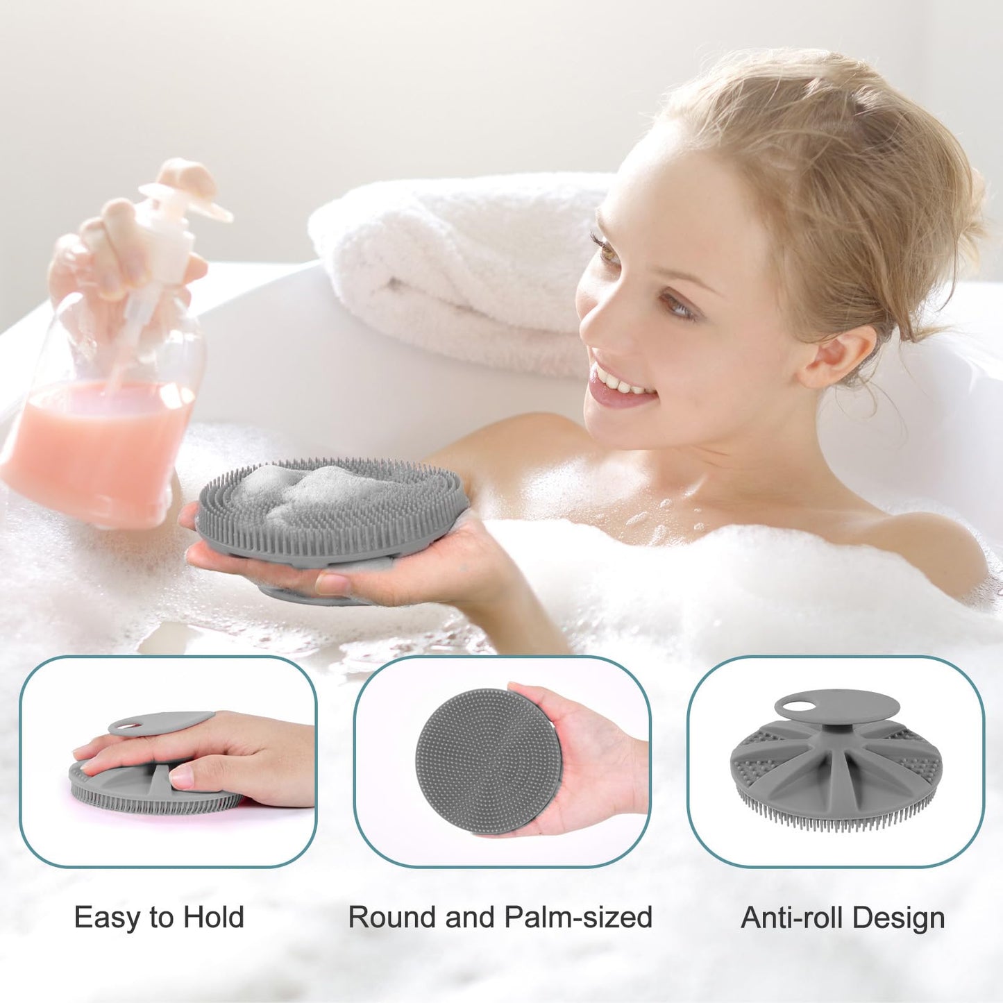 INNERNEED Food-Grade Soft Silicone Body Scrubber Shower Brush Handheld Cleansing Skin Brush, Gentle Exfoliating and Lather Well (Gray) Beauty & Personal Care INNERNEED