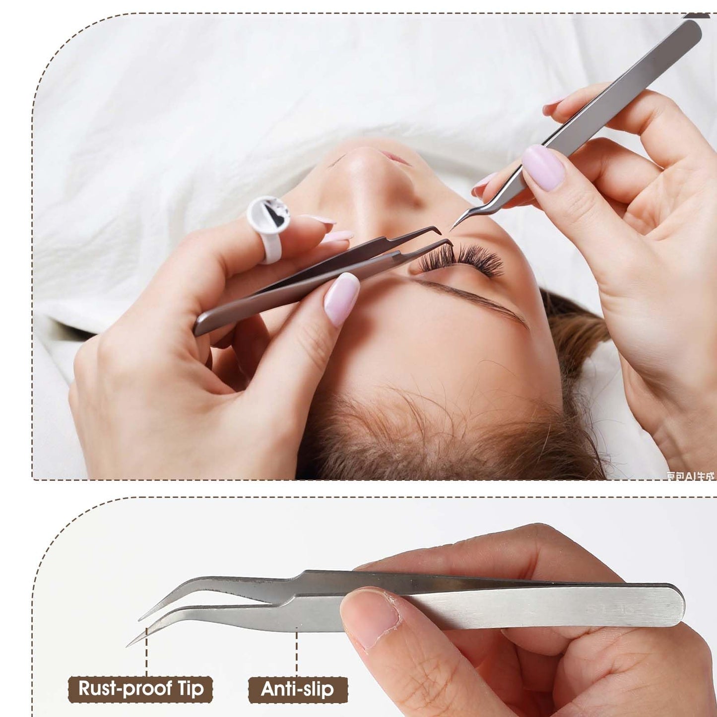 10 PCS Stainless Steel Eyelash Tweezer, Curved Pointed Craft Tweezers for Crafting with Protective Cover Precision Tweezers Set Multipurpose Nail Beauty and Personal Care Styquenzer
