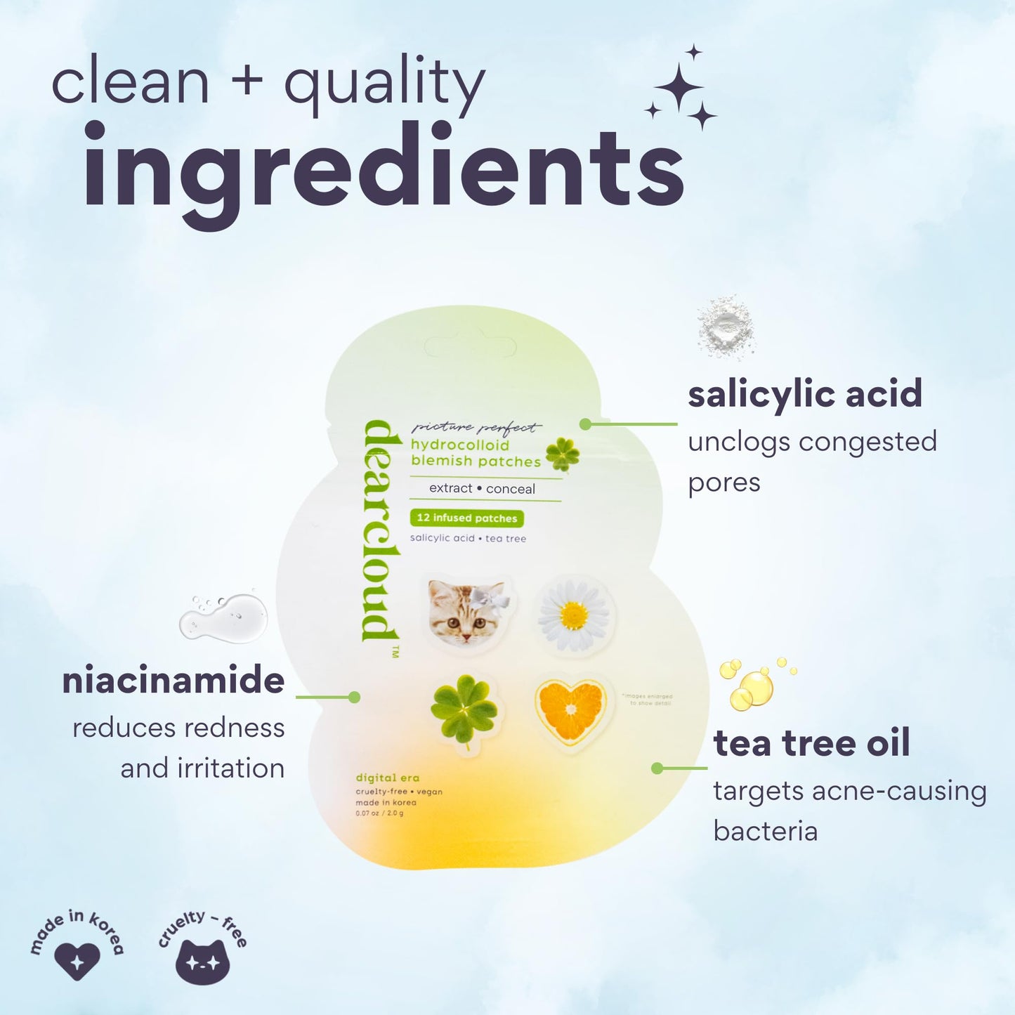 dearcloud Hydrocolloid Blemish Patches - 36 Count - Pimple Patches for Face, Acne Spot Treatment With Niacinamide & Salicylic Acid (Picture Perfect Beauty & Personal Care dearcloud