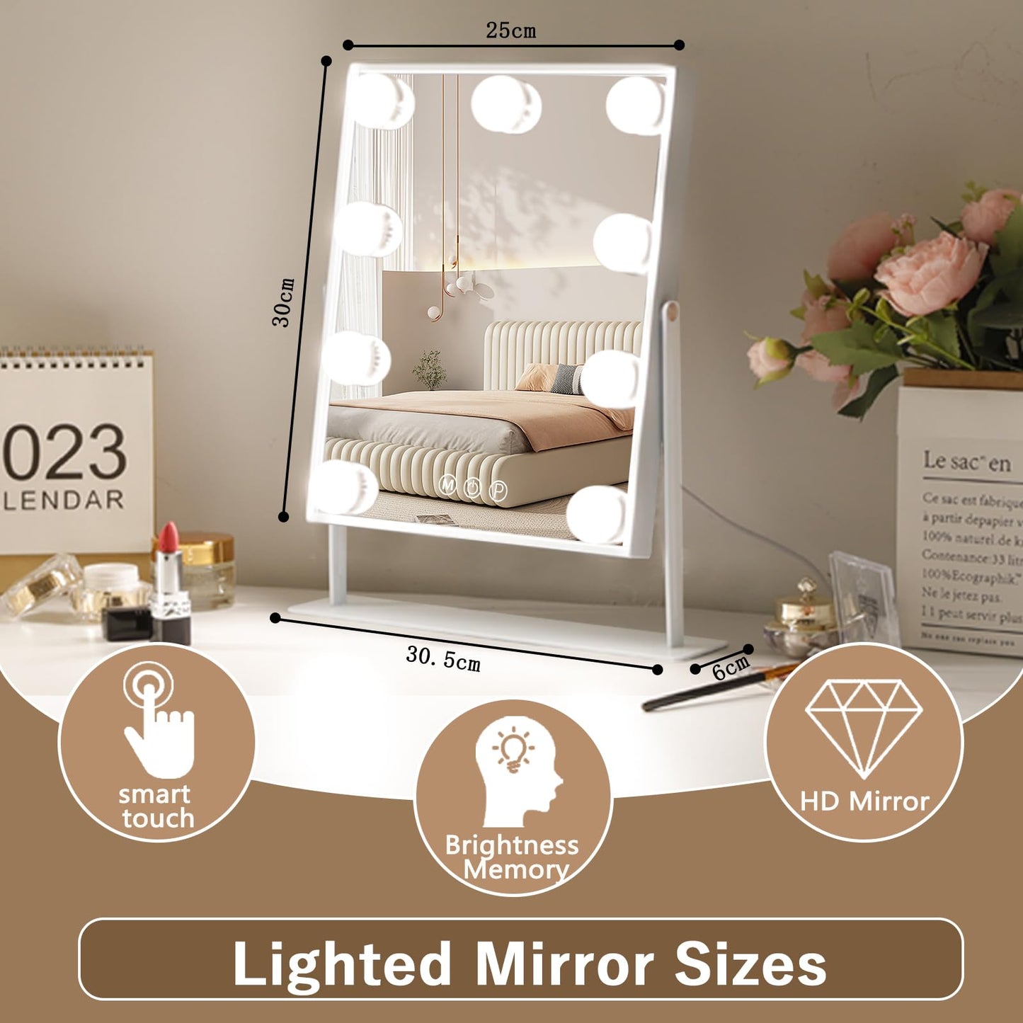 Hansong Vanity Mirror with Lights Lighted Makeup Mirror with 9 LED Bulbs Plug in Light Up Makeup Mirror with Lights 360 Rotation with 10x Magnifying Beauty & Personal Care Hansong