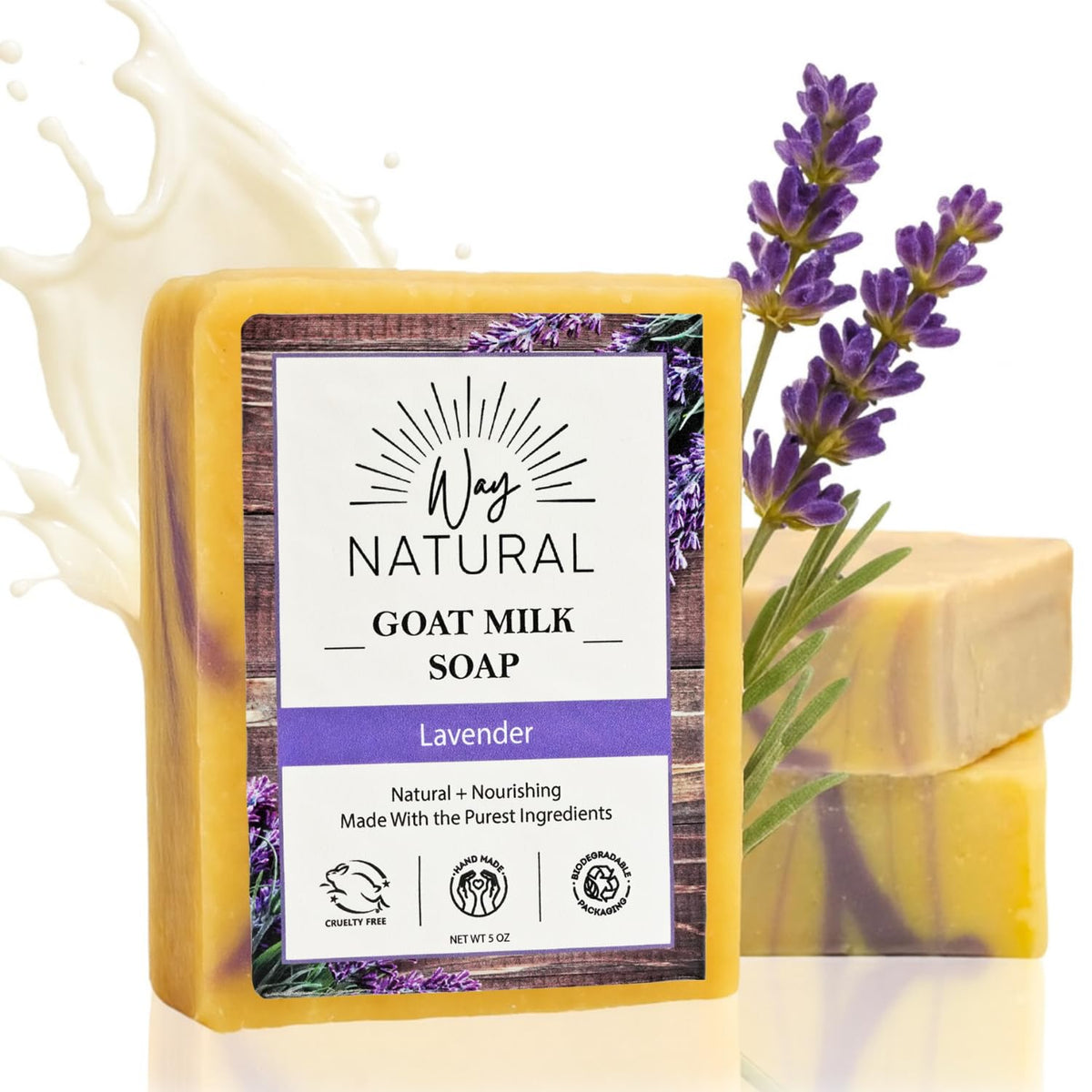 Way Natural French Lavender Soap Bars (3 Pack) - Goat Milk Soap for Men & Women - Natural, Handmade w/Real Milk - Dry Skin, Hands/Body - Premium Beauty & Personal Care Way Natural
