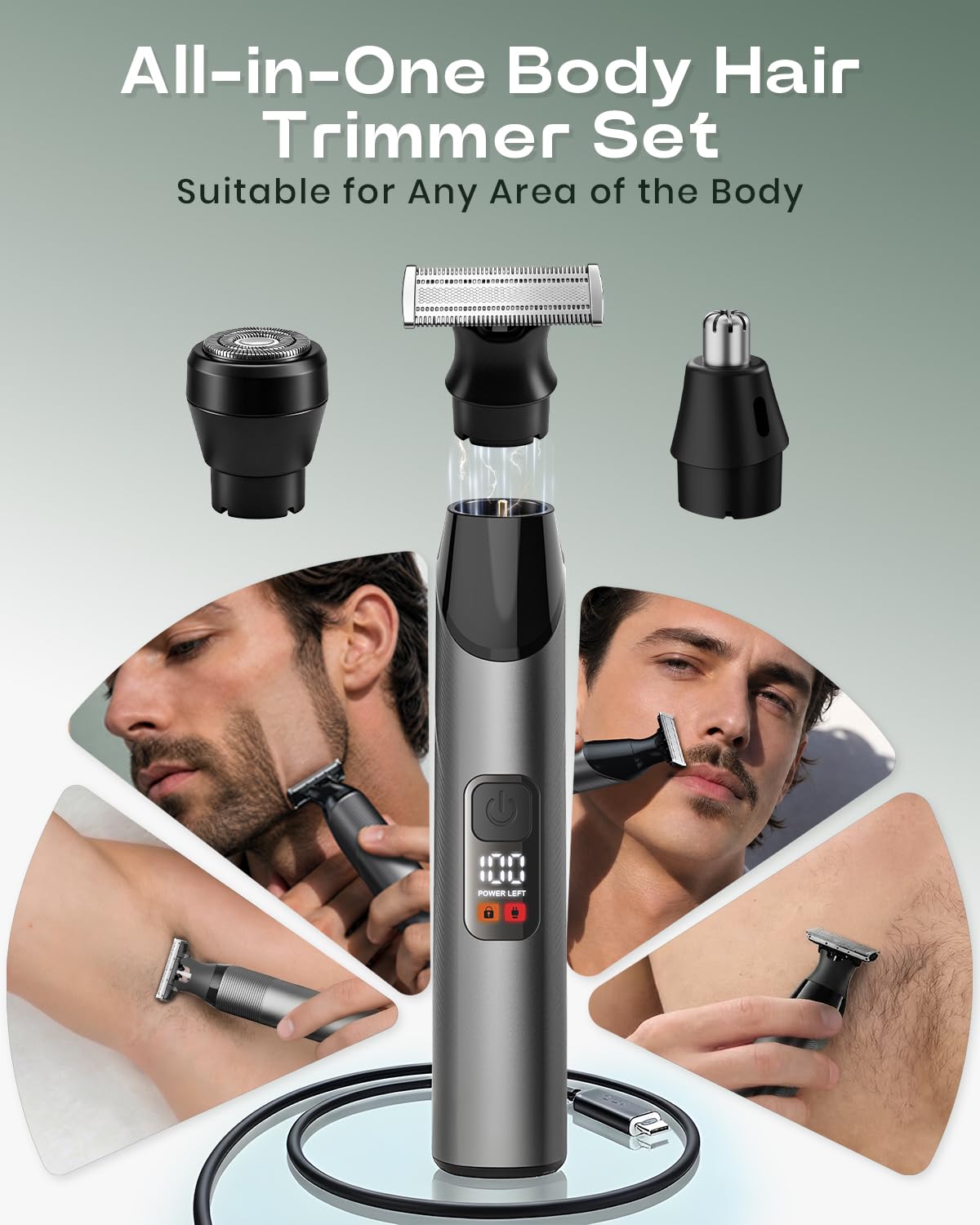 Beard Trimmer for Men, Dual-Sided Blade, Magnetic Detachable Heads, IPX7 Waterproof, LED Display, Gifts for Father's Day Beauty and Personal Care Prettywill
