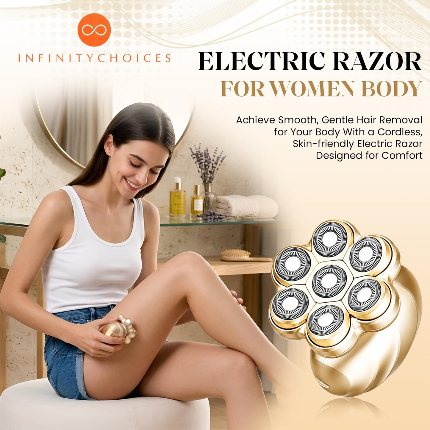 Electric Razors for Women,7D Electric Shaver for Women, Women's Electric Shaver for Legs Cordless Facial Hair Removal Trimmer for Womens Bikini, Lady Beauty and Personal Care Infinity Choices
