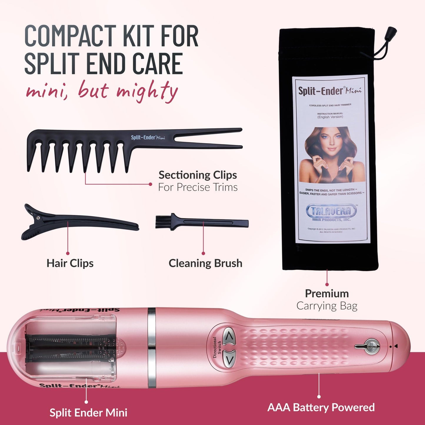 Split Ender Mini - Original Cordless Split End Hair Trimmer for Dry, Damaged, Brittle, Curly, Frizzy, or Straight Hair - Battery Operated Home Styling Beauty and Personal Care Split-Ender
