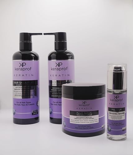 KeraProf Keratin Hair Care Set, Shampoo, Conditioner, Hair Mask, Crystal Shine Serum, Moisturizing and Smoothing Treatment for All Hair Types, 4 Piece Beauty & Personal Care Keraprof