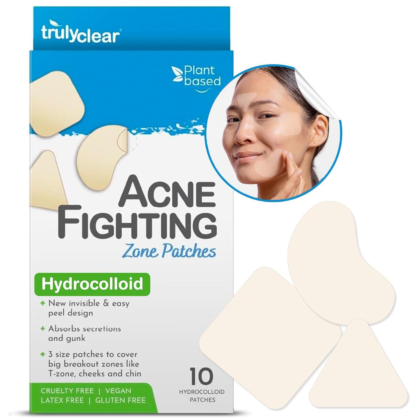 Truly Clear Large Acne Pimple Patches for Face & Body - 10 Count, Hydrocolloid Blemish & Zit Patches for Face & Body - Plant-Based, Cruelty-Free Acne Beauty & Personal Care Truly Clear