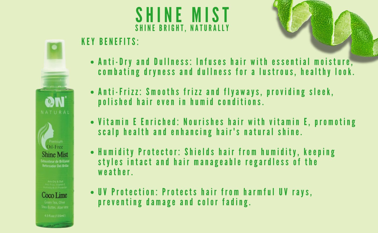 On Organic Natural Premium Oil-Free Weave & Wig Shine Mist Coco Lime 4.5 oz Beauty & Personal Care On Natural
