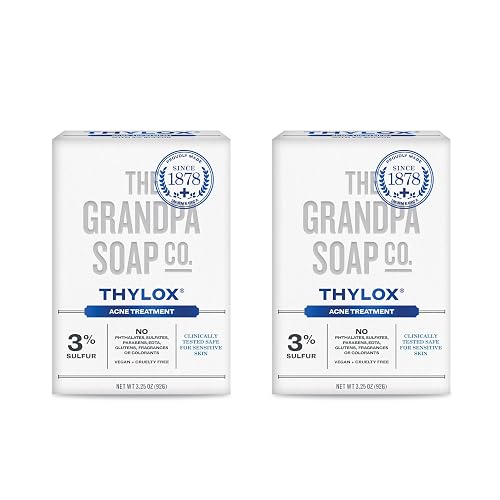 The Grandpa Soap Co. Thylox Acne Treatment Bar Soap - With 3% Natural Sulfur - Prevents and Eliminates breakouts - For Acne Prone Skin - Safe Beauty & Personal Care The Grandpa Soap Company