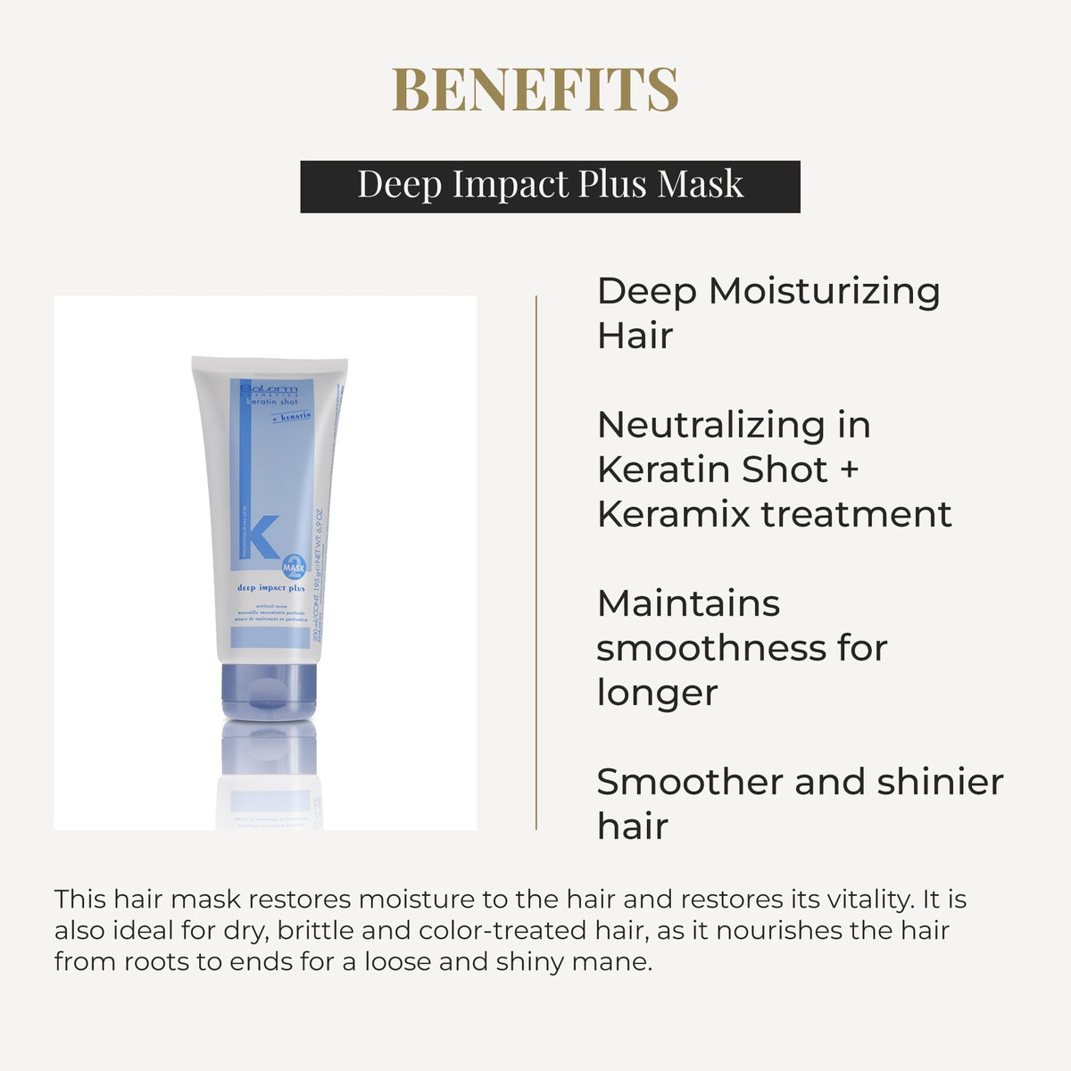 SALERM - Hydrating Hair Mask - Deep Impact Plus - 200 ml - Deep Hair Hydration - For Use After Keratin Shot + Keramix Treatment - Smooth and Straight