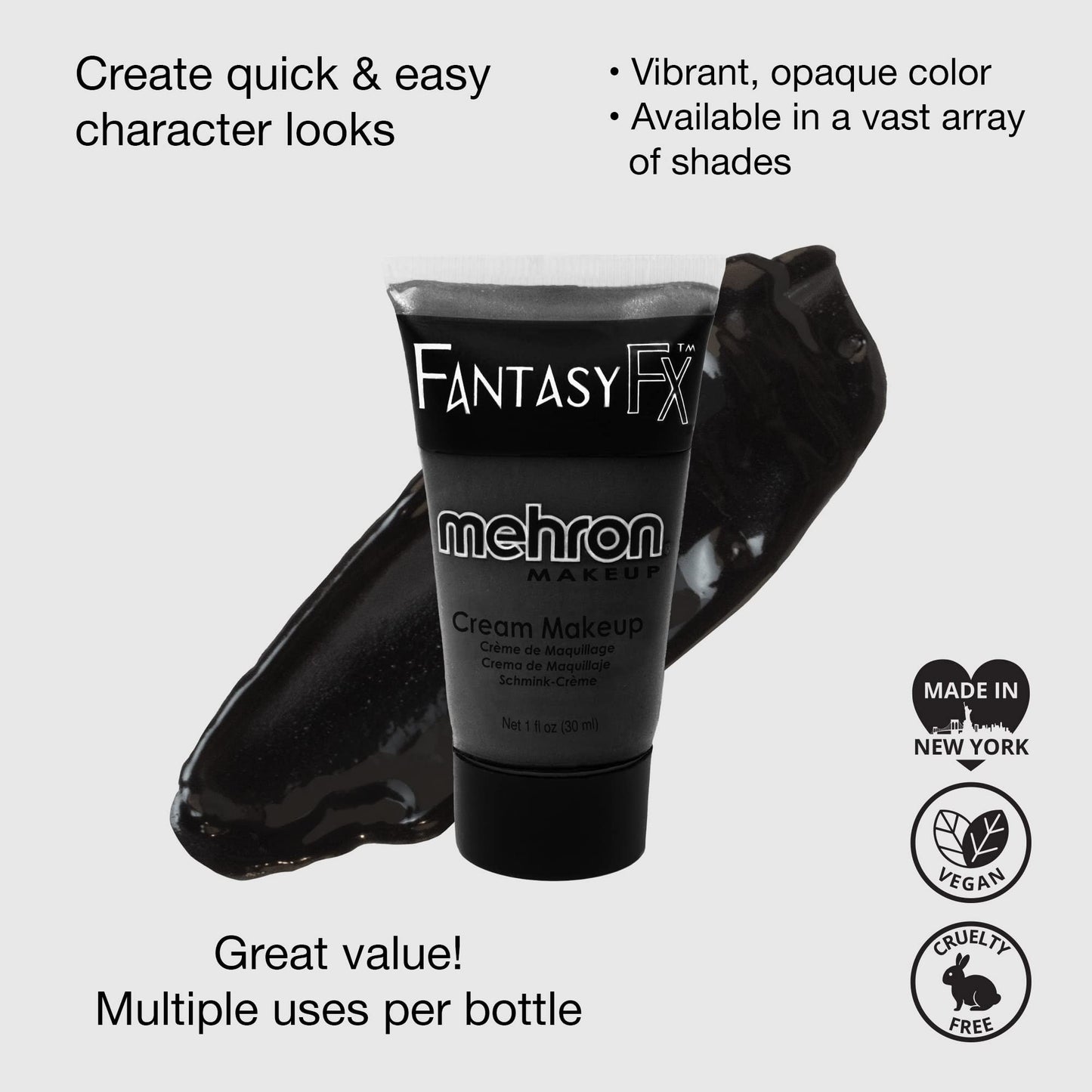Mehron Makeup Fantasy FX Cream Makeup | Water Based | Halloween | Black Face & Body Paint For Adults 1 fl oz (30ml) (Black) | Made in the USA Beauty & Personal Care Mehron