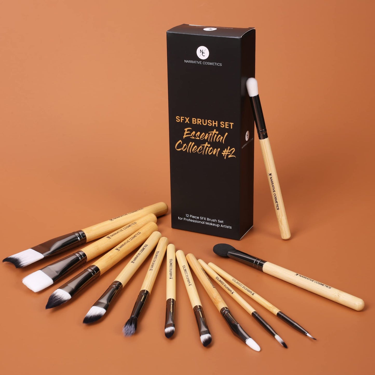 Narrative Cosmetics SFX Brush Set, Essential Collection #2, 12 Makeup Brushes with Synthetic Bristles & Natural Bamboo Handles Beauty & Personal Care Narrative Cosmetics