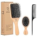 Boar Bristle Hair Brush and Comb Set for Women Men Kids, Best Natural Wooden Paddle Hairbrush and Small Travel Styling Brush for Wet or Dry Hair Beauty & Personal Care URTHEONE